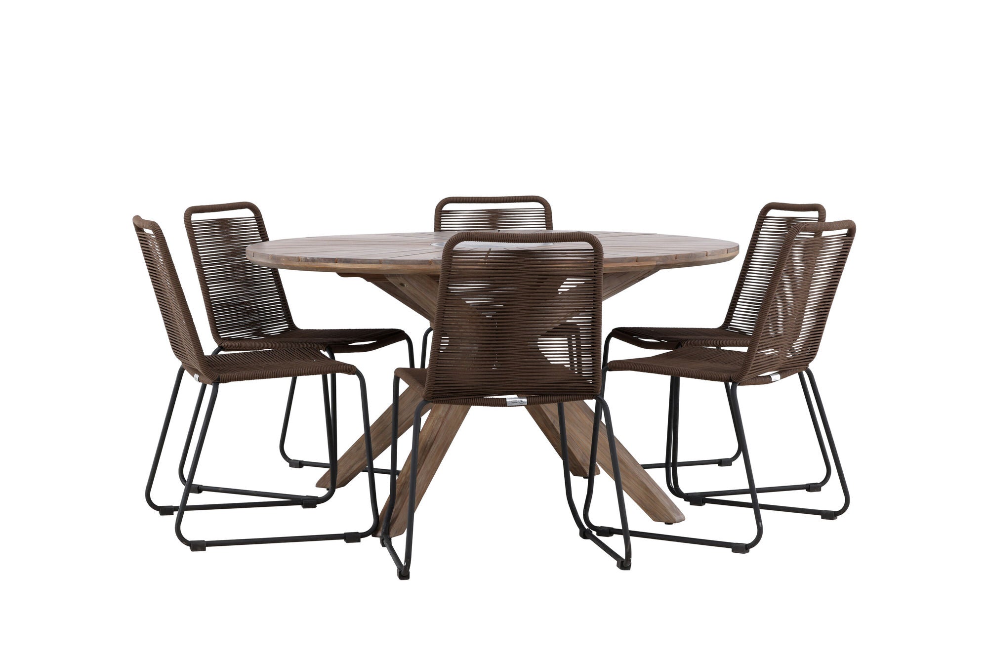 Venture Home Rosario spisebord- Teak Ø140 +Lindos Diningchair Aluminium - Black / _6