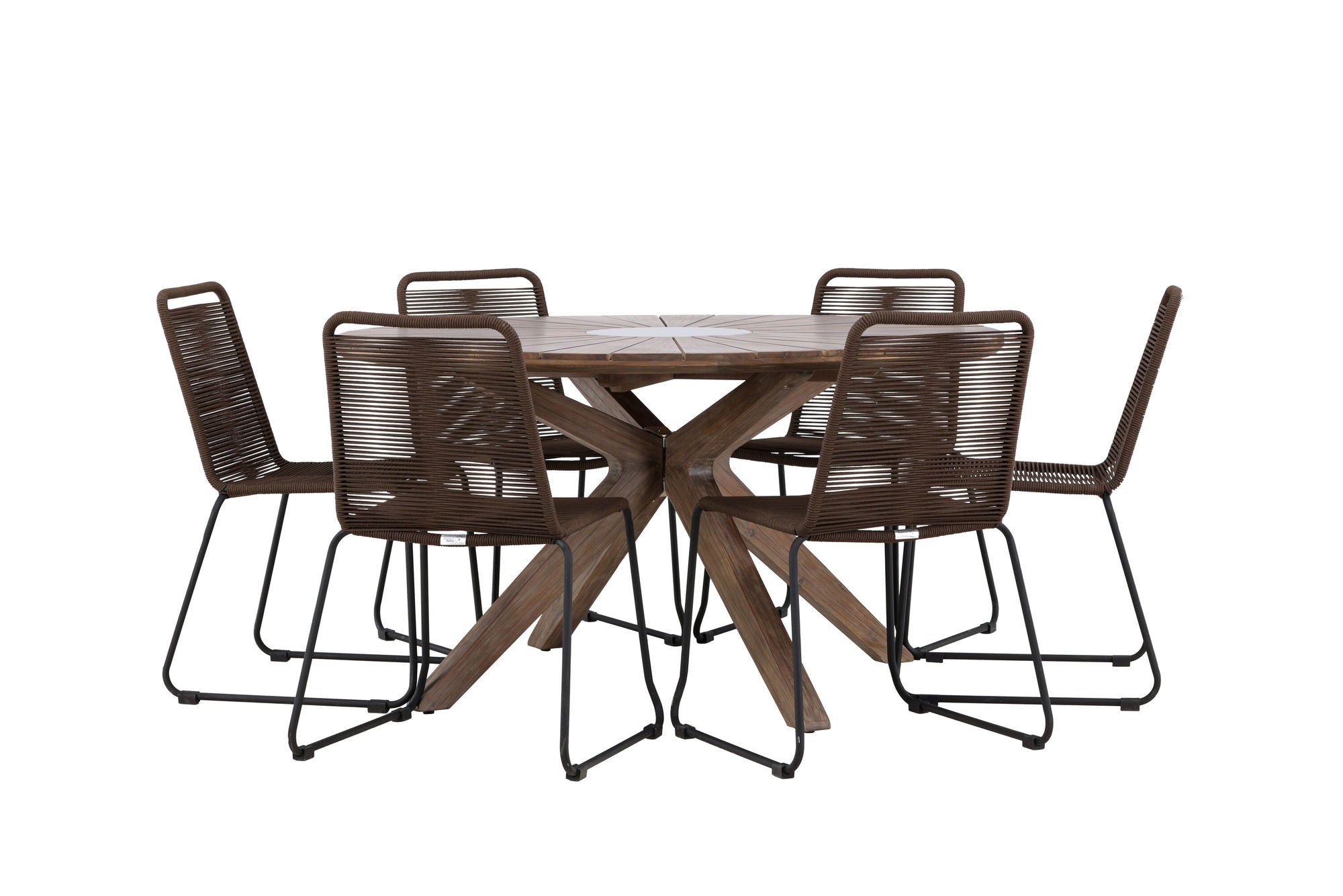 Venture Home Rosario spisebord- Teak Ø140 +Lindos Diningchair Aluminium - Black / _6