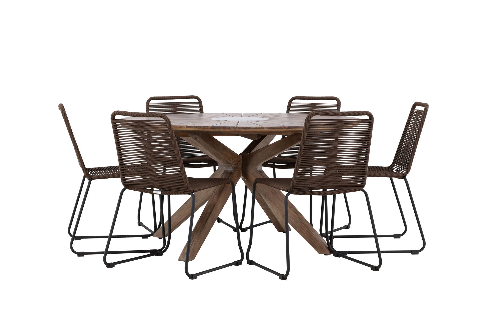 Venture Home Rosario spisebord- Teak Ø140 +Lindos Diningchair Aluminium - Black / _6