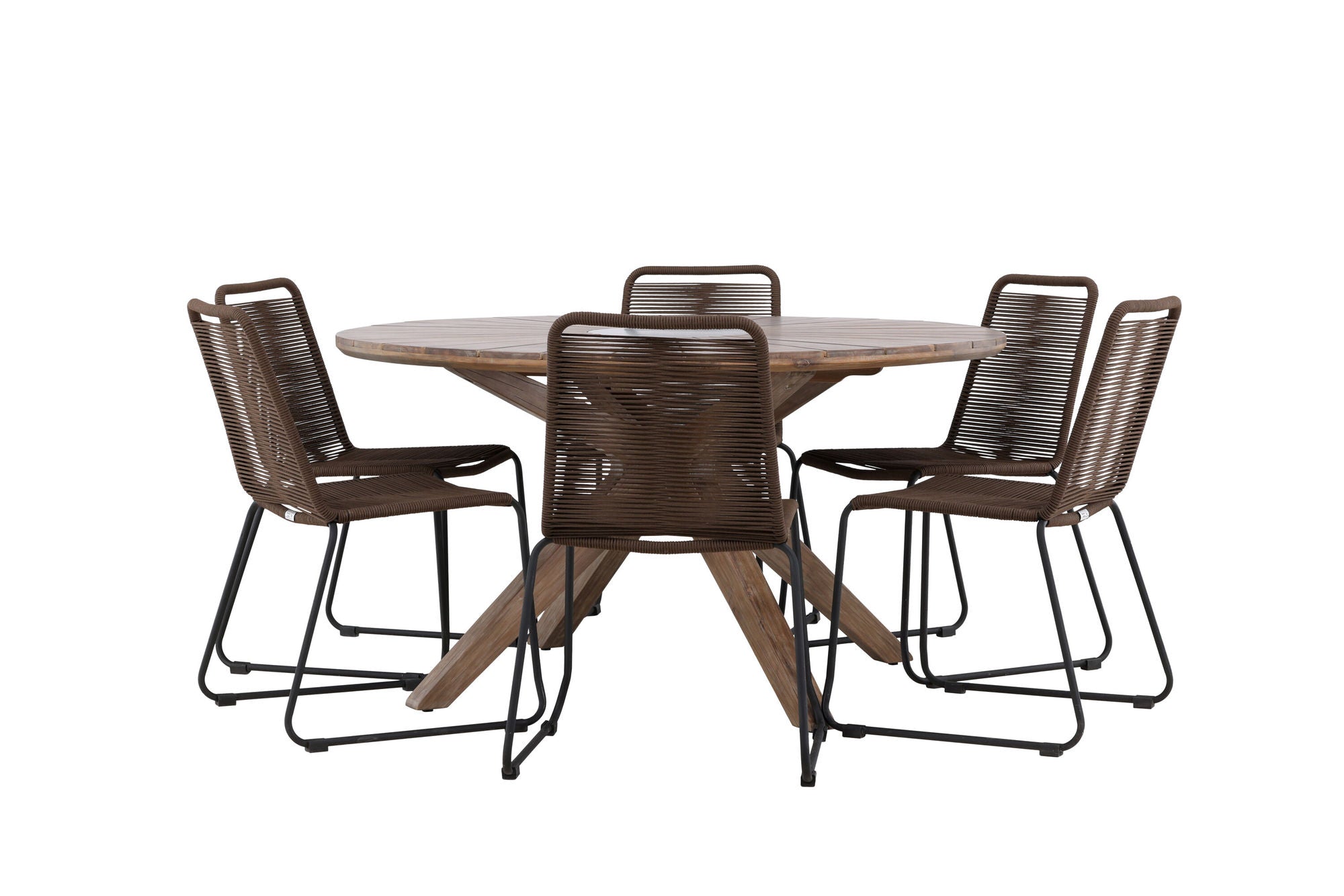 Venture Home Rosario spisebord- Teak Ø140 +Lindos Diningchair Aluminium - Black / _6