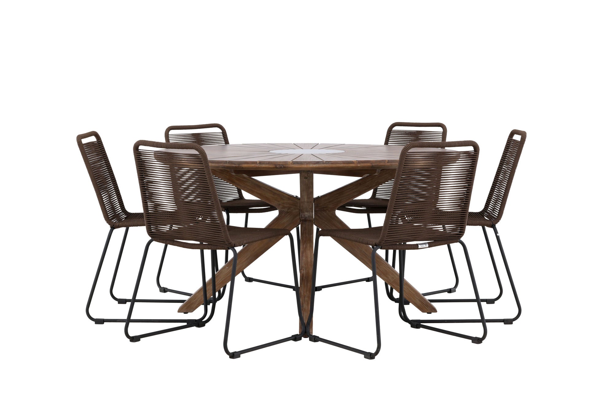 Venture Home Rosario spisebord- Teak Ø140 +Lindos Diningchair Aluminium - Black / _6