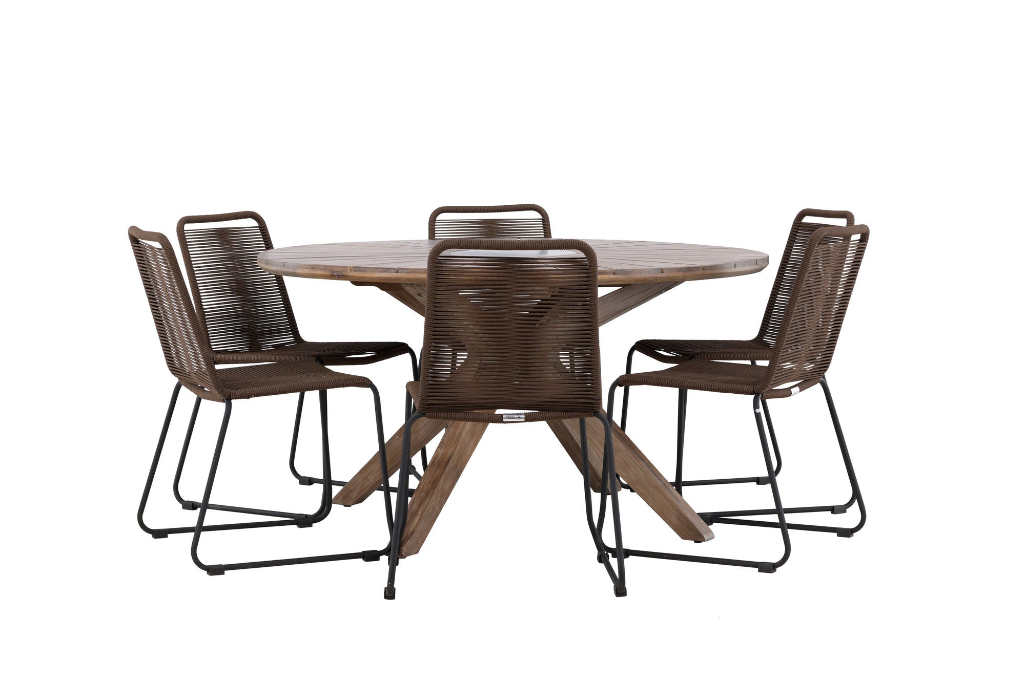 Venture Home Rosario spisebord- Teak Ø140 +Lindos Diningchair Aluminium - Black / _6