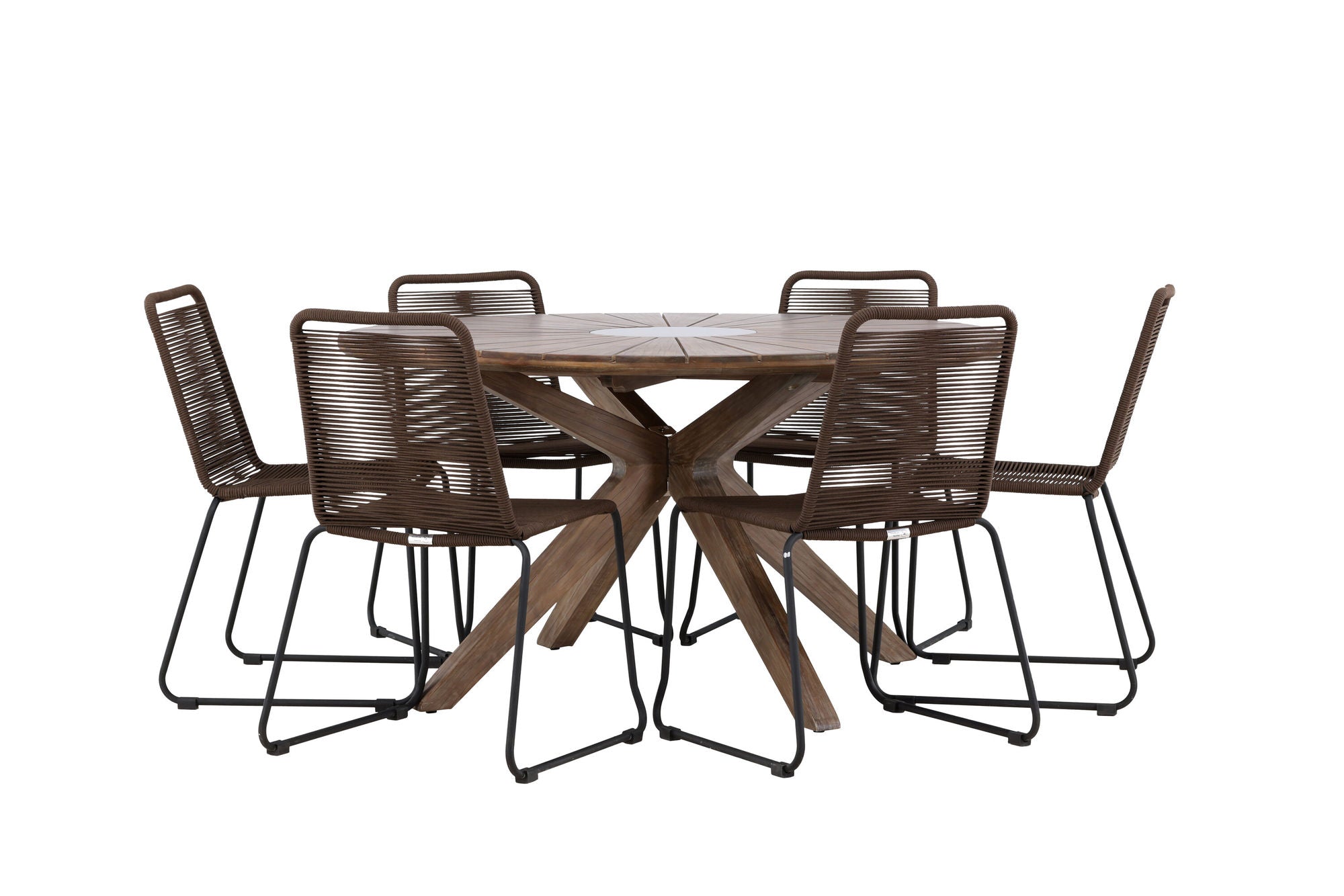 Venture Home Rosario spisebord- Teak Ø140 +Lindos Diningchair Aluminium - Black / _6