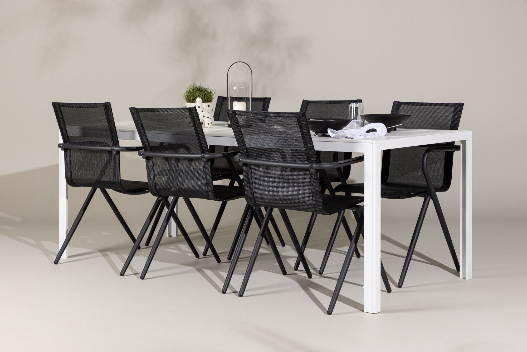 Venture Home Break spisebord - White / White Aintwood +Alina Spisebordsstol - Black Alu / Black Textilene _6