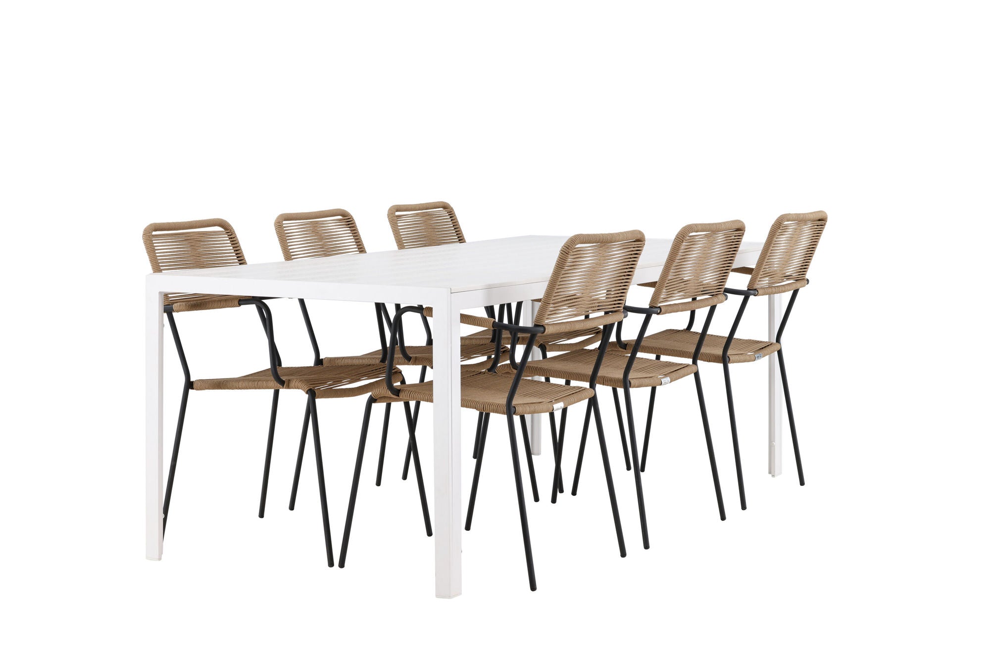Venture Home Break spisebord - White / White Aintwood +Lindos - Armchair - Black Alu / Latte Rope _6