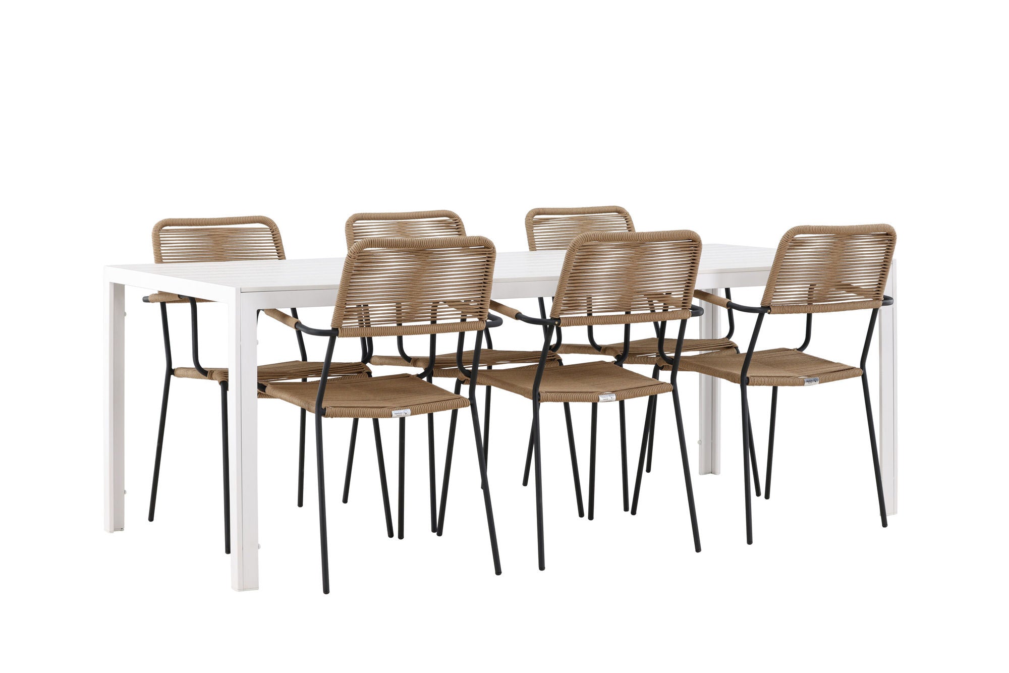 Venture Home Break spisebord - White / White Aintwood +Lindos - Armchair - Black Alu / Latte Rope _6