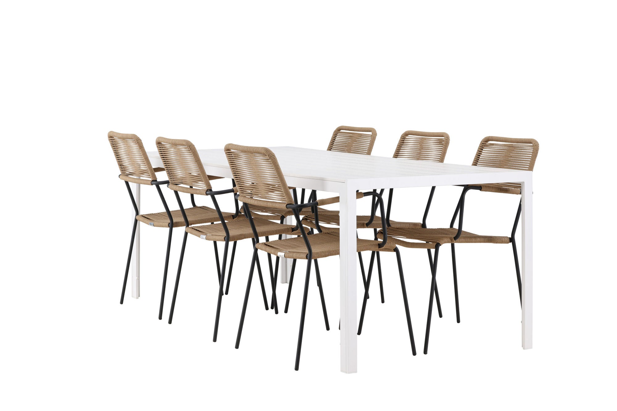 Venture Home Break spisebord - White / White Aintwood +Lindos - Armchair - Black Alu / Latte Rope _6