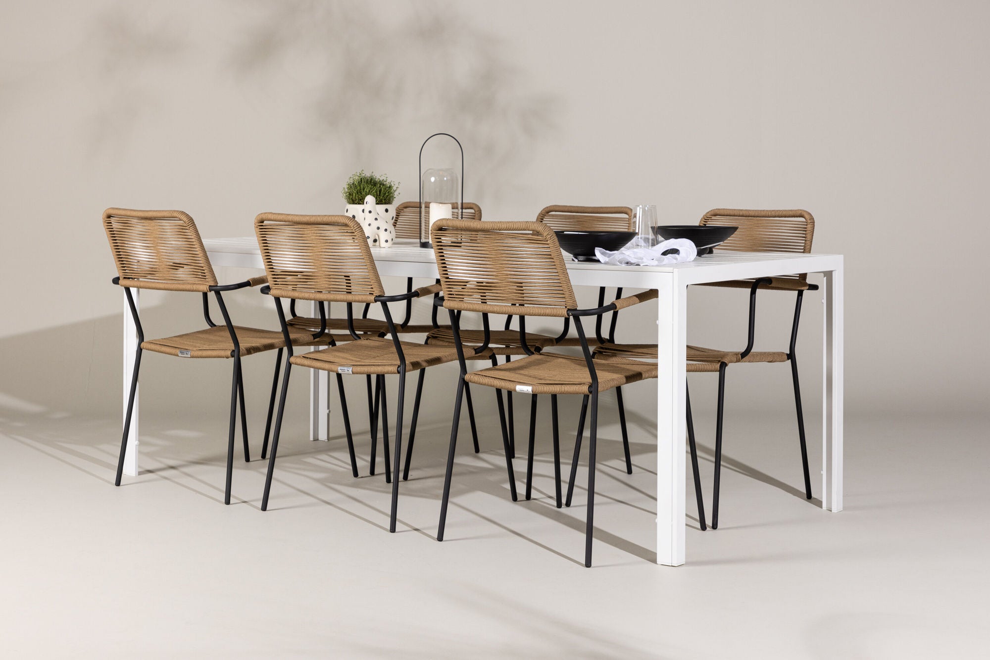 Venture Home Break spisebord - White / White Aintwood +Lindos - Armchair - Black Alu / Latte Rope _6