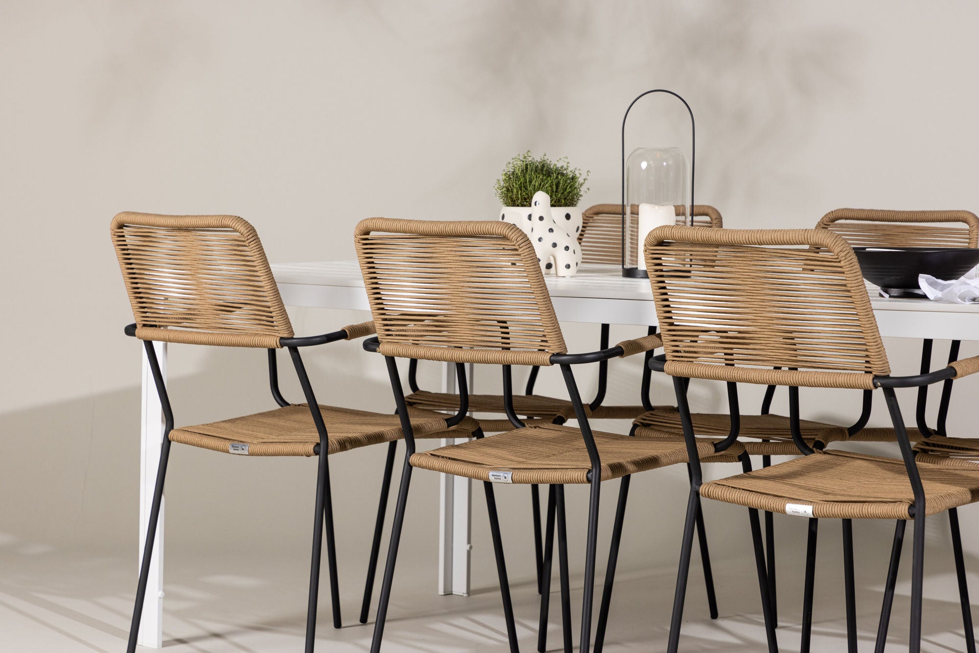 Venture Home Break spisebord - White / White Aintwood +Lindos - Armchair - Black Alu / Latte Rope _6