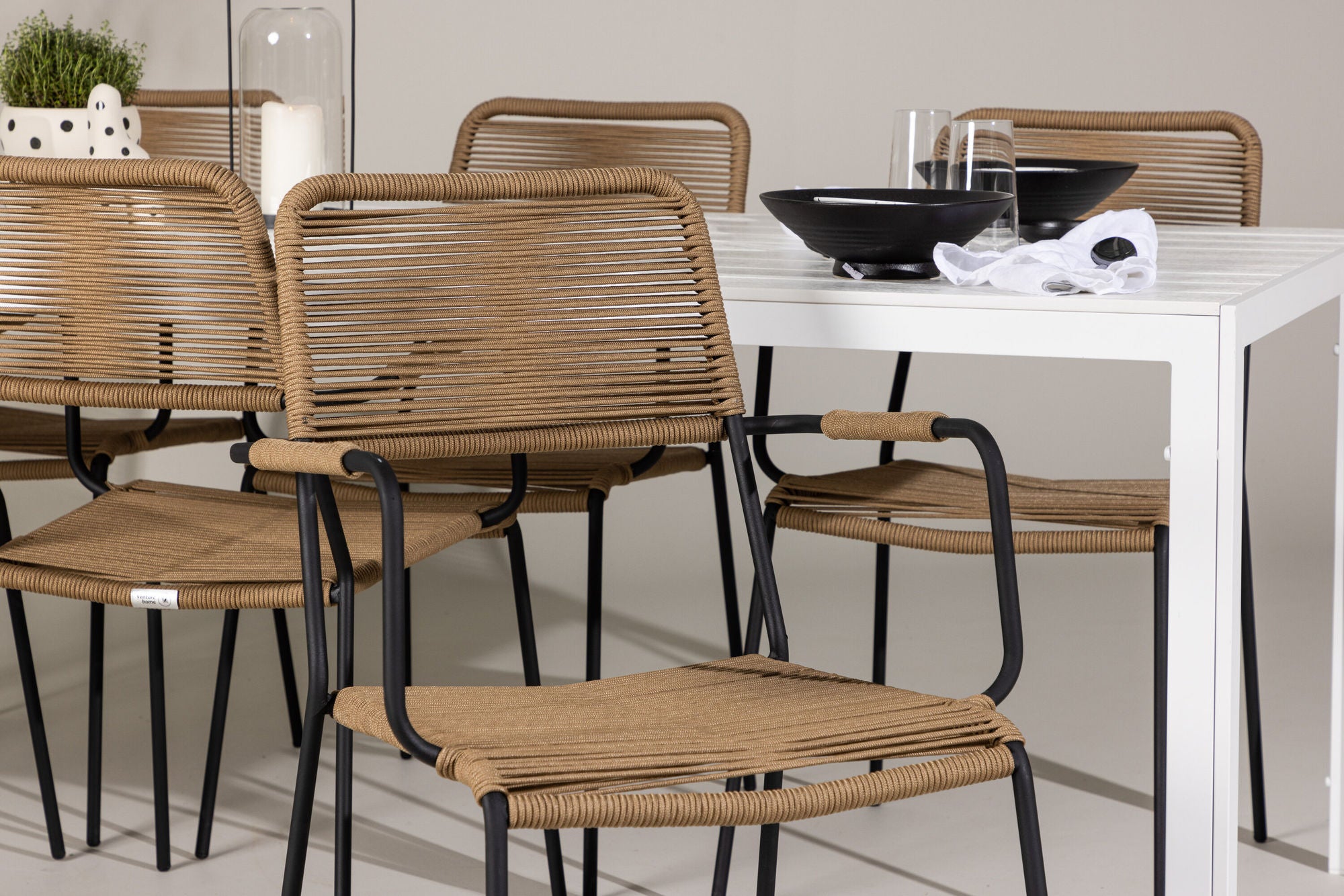 Venture Home Break spisebord - White / White Aintwood +Lindos - Armchair - Black Alu / Latte Rope _6