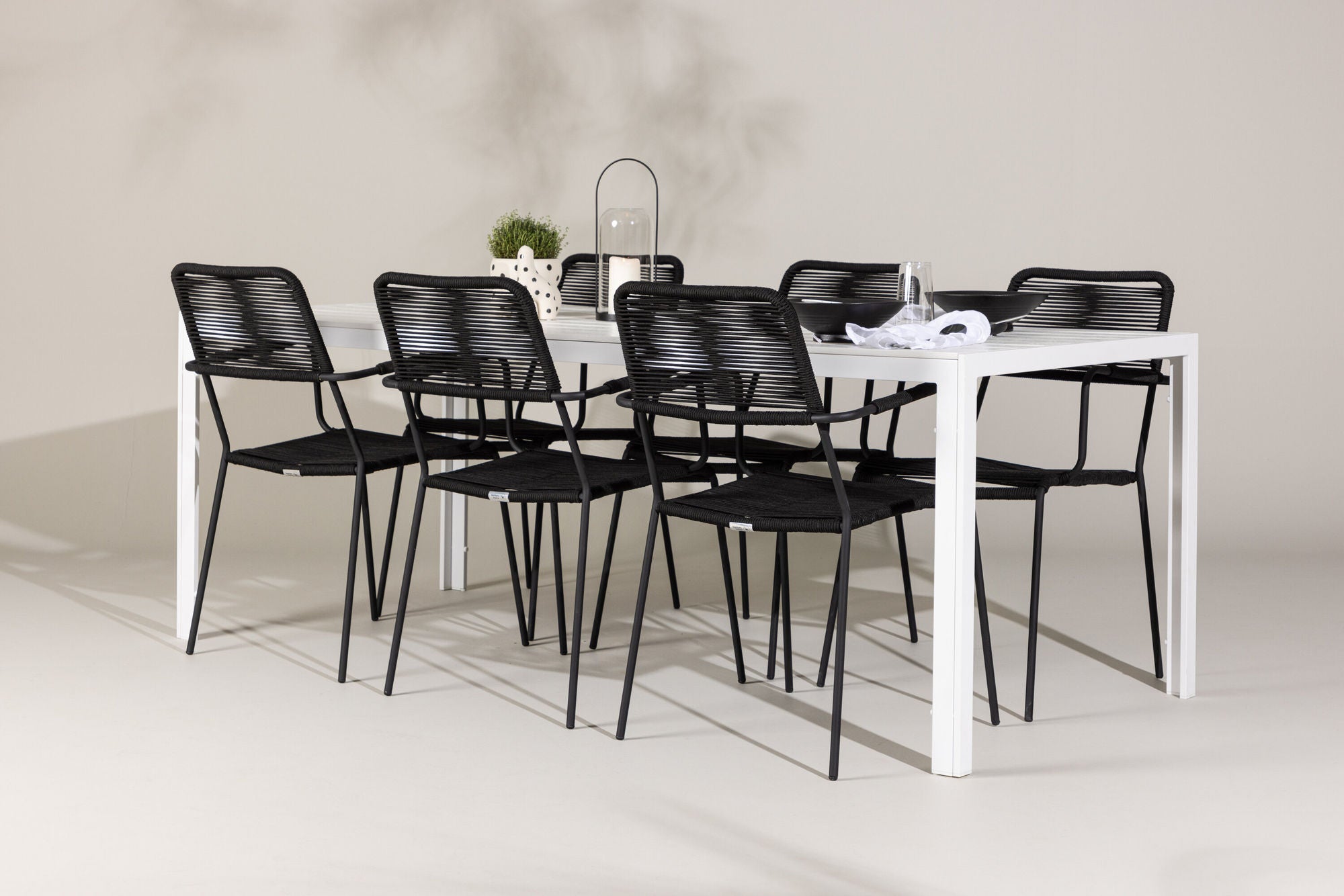 Venture Home Break spisebord - White / White Aintwood +Lindos Armchair - Black Alu / Black Rope _6