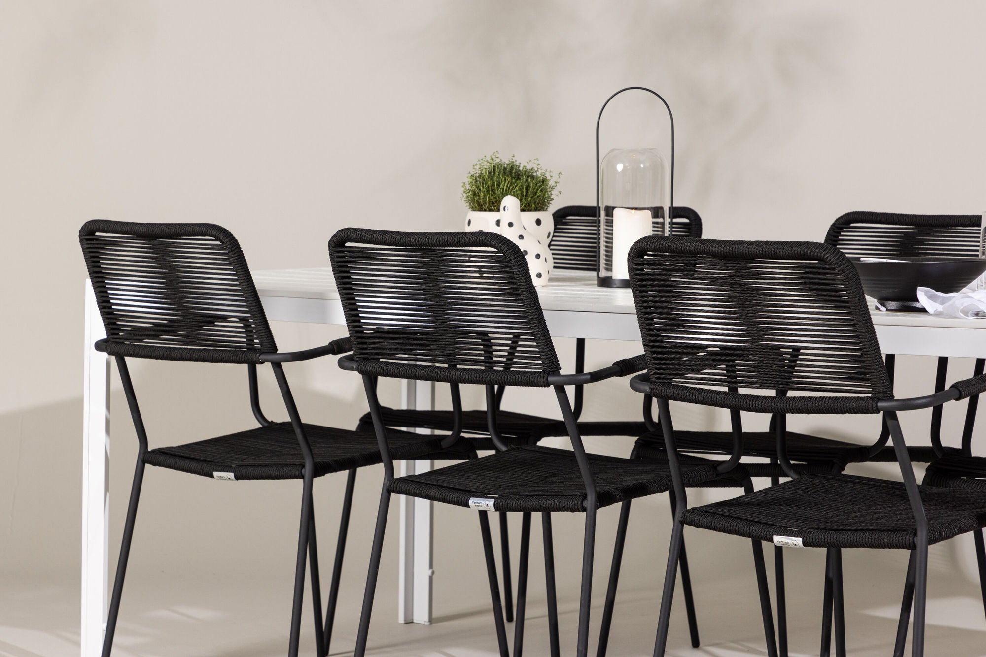 Venture Home Break spisebord - White / White Aintwood +Lindos Armchair - Black Alu / Black Rope _6