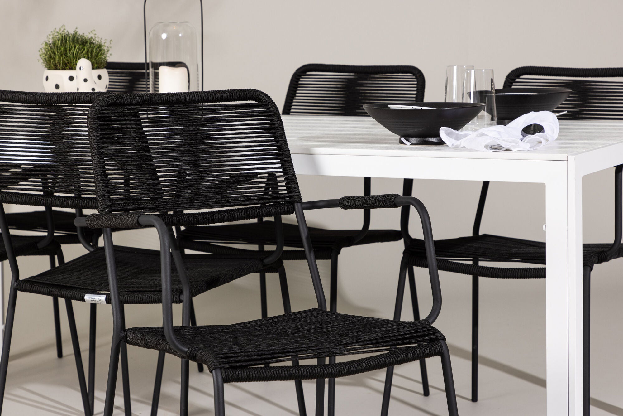 Venture Home Break spisebord - White / White Aintwood +Lindos Armchair - Black Alu / Black Rope _6