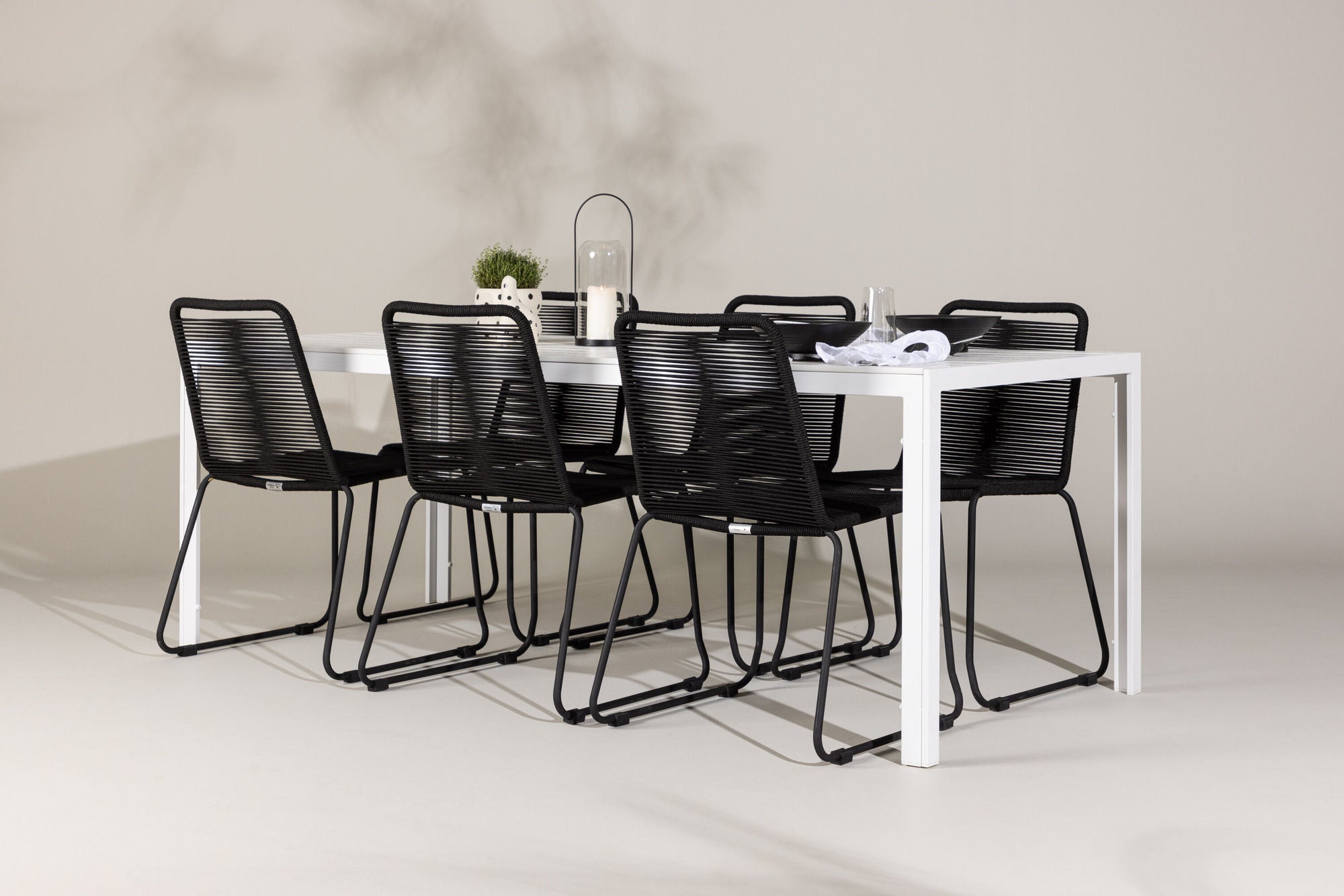 Venture Home Break spisebord - White / White Aintwood +Lindos Stacking stol - Black Alu / Black Rope _6