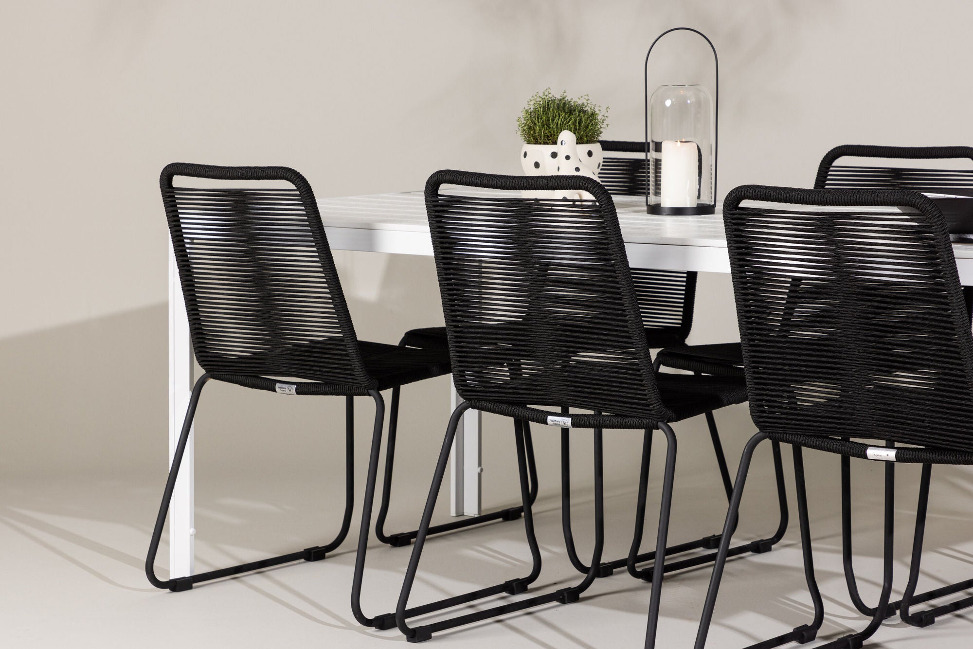 Venture Home Break spisebord - White / White Aintwood +Lindos Stacking stol - Black Alu / Black Rope _6