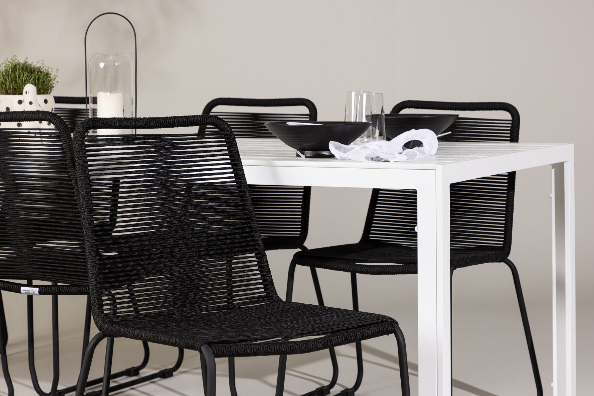 Venture Home Break spisebord - White / White Aintwood +Lindos Stacking stol - Black Alu / Black Rope _6