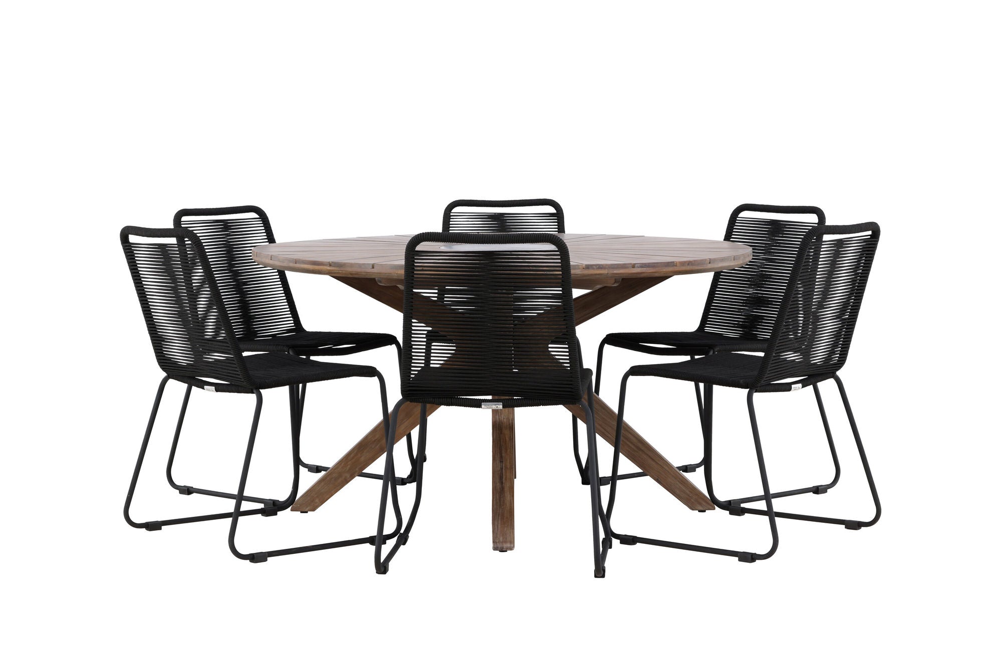 Venture Home Rosario spisebord- Teak Ø140 +Lindos Stacking stol - Black Alu / Black Rope _6