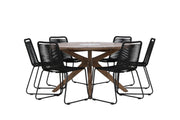 Venture Home Rosario spisebord- Teak Ø140 +Lindos Stacking stol - Black Alu / Black Rope _6