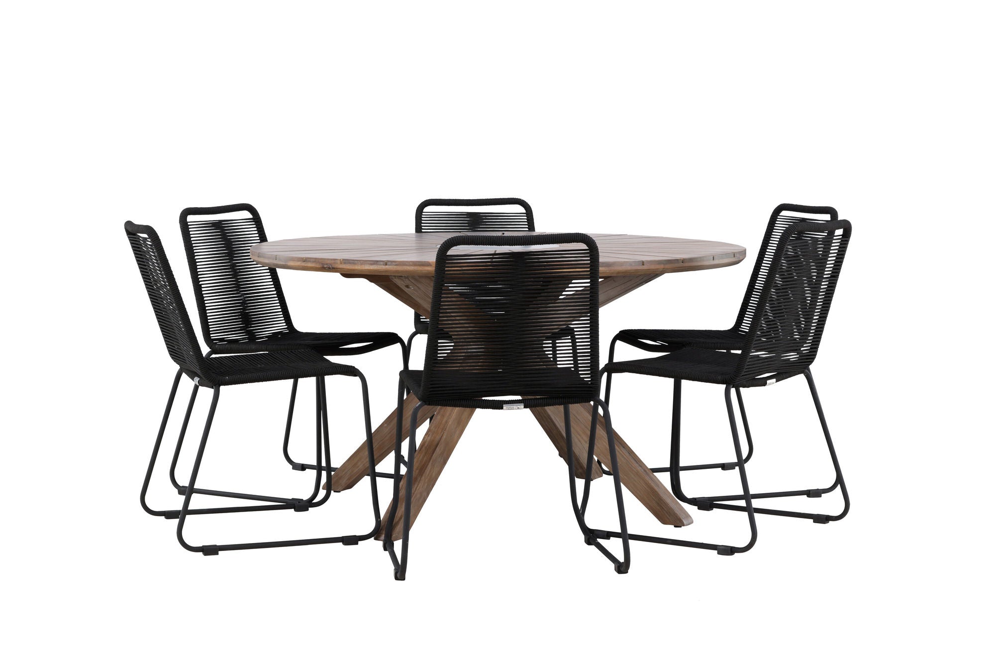 Venture Home Rosario spisebord- Teak Ø140 +Lindos Stacking stol - Black Alu / Black Rope _6