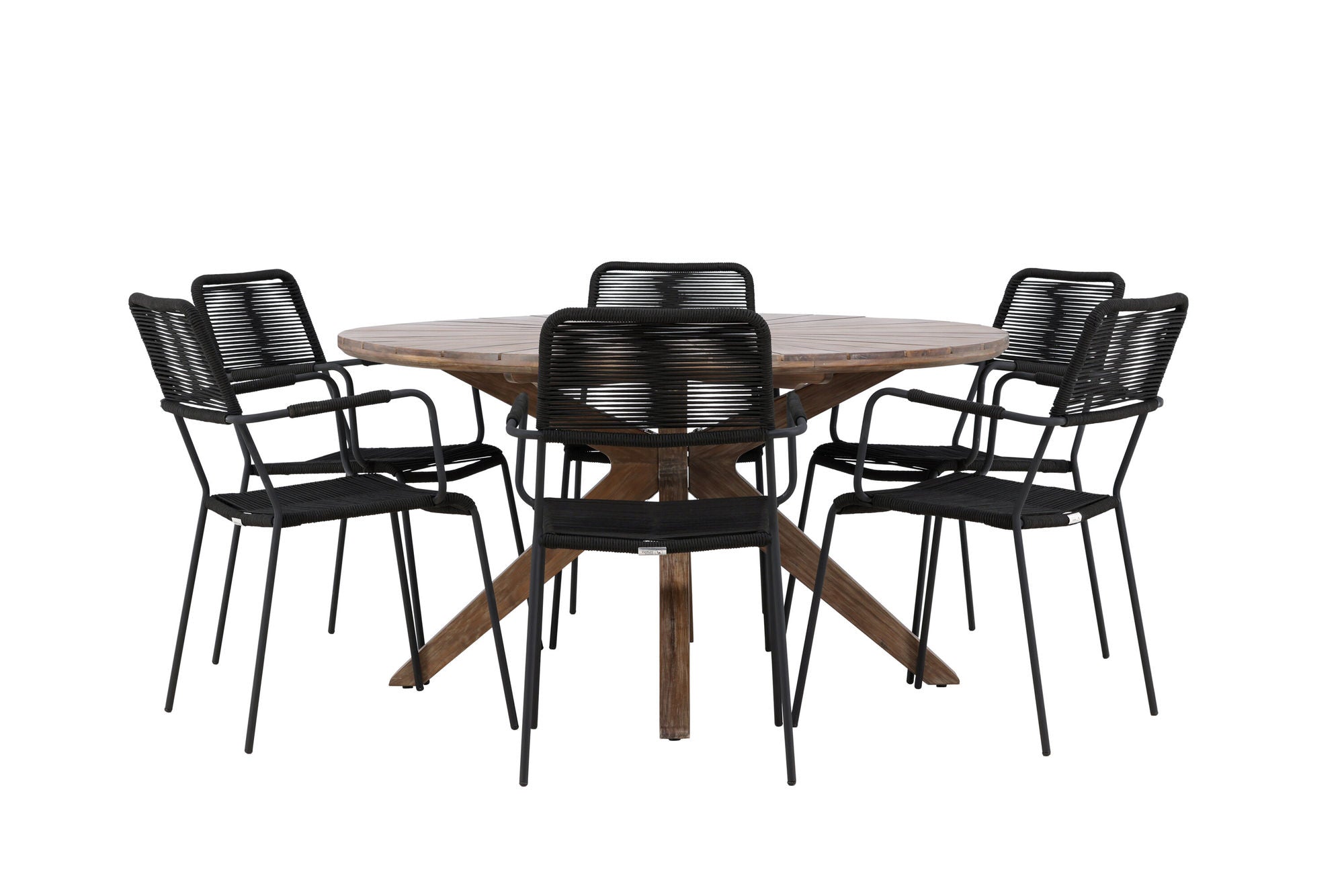 Venture Home Rosario spisebord- Teak Ø140 +Lindos Armchair - Black Alu / Black Rope _6