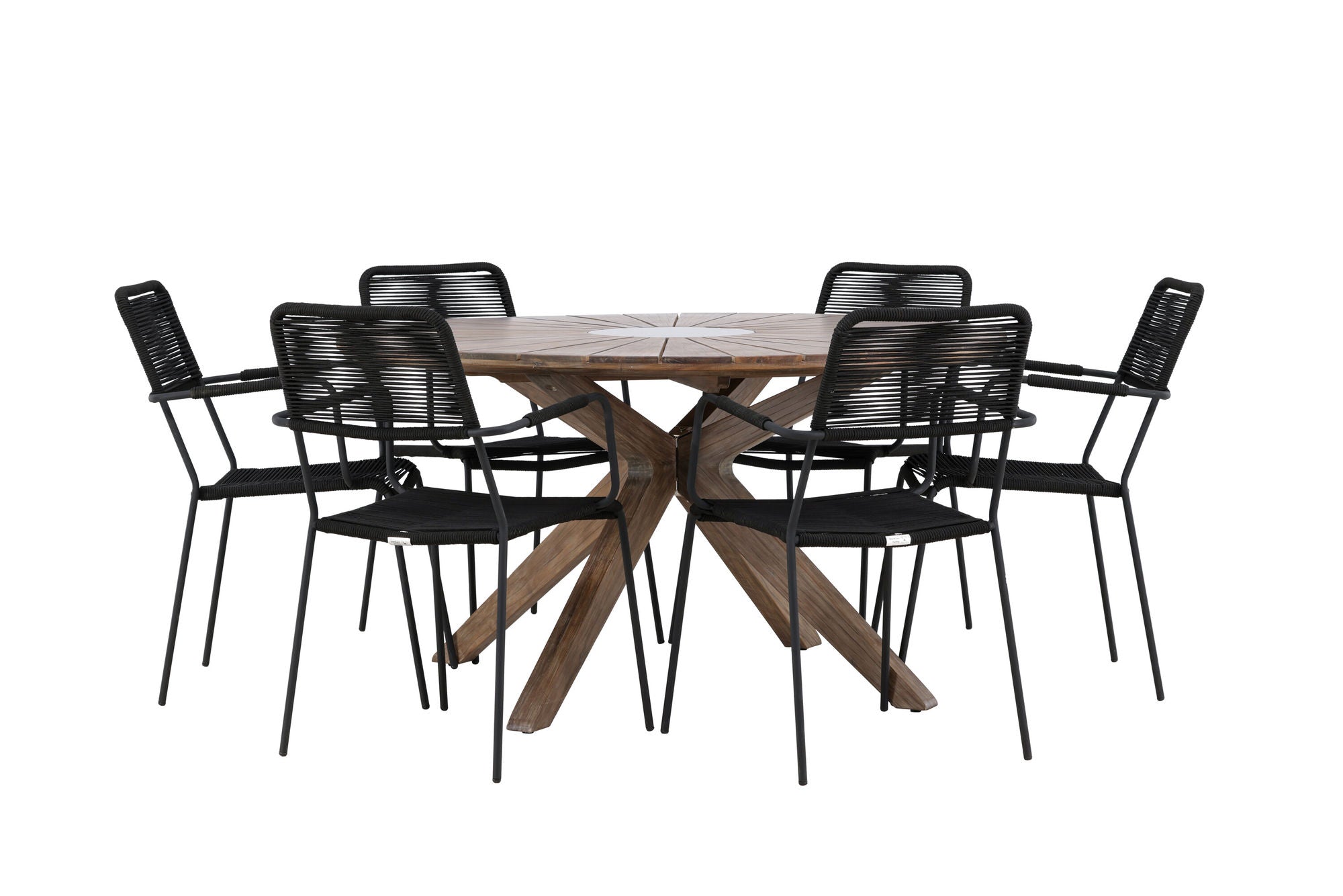 Venture Home Rosario spisebord- Teak Ø140 +Lindos Armchair - Black Alu / Black Rope _6