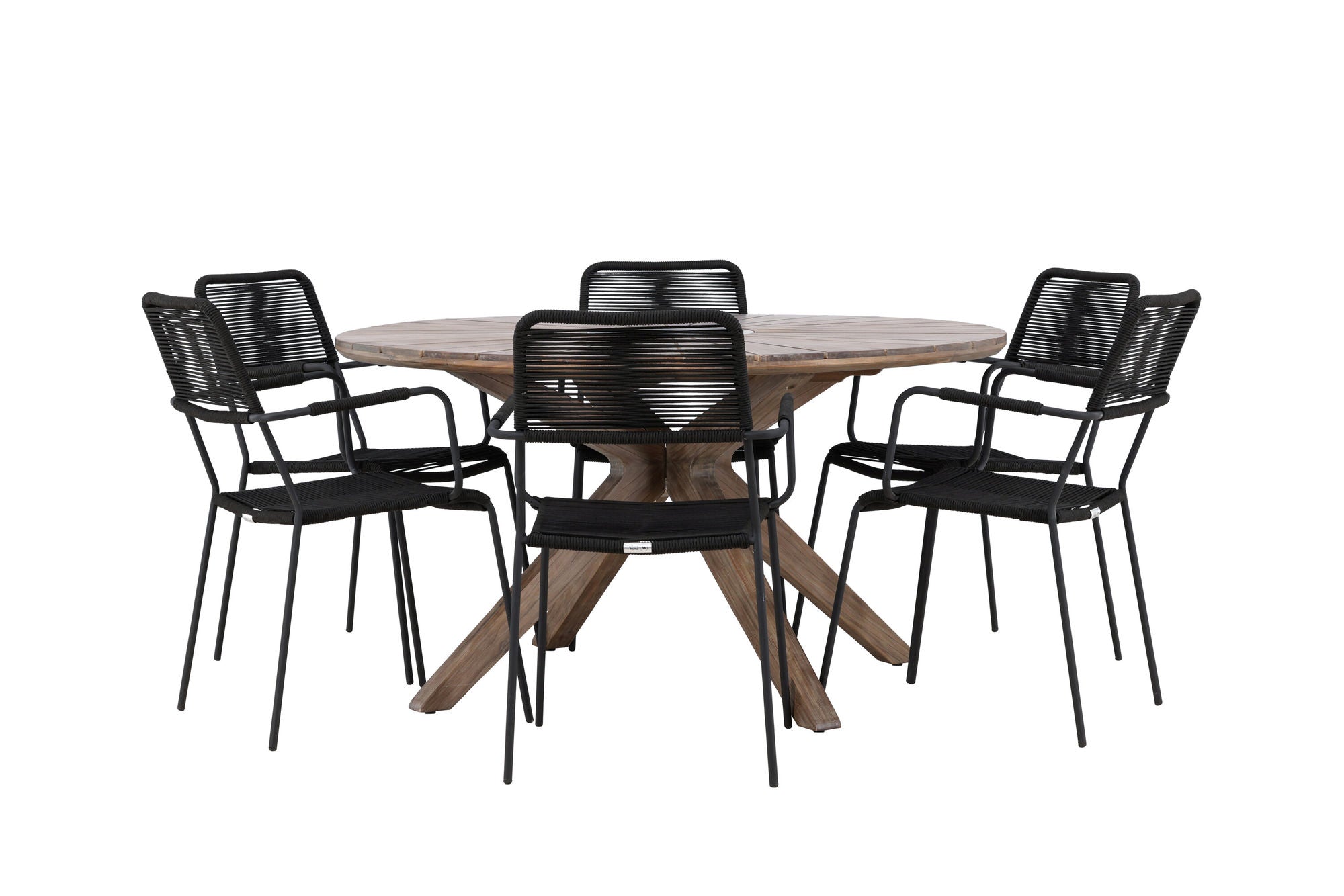 Venture Home Rosario spisebord- Teak Ø140 +Lindos Armchair - Black Alu / Black Rope _6