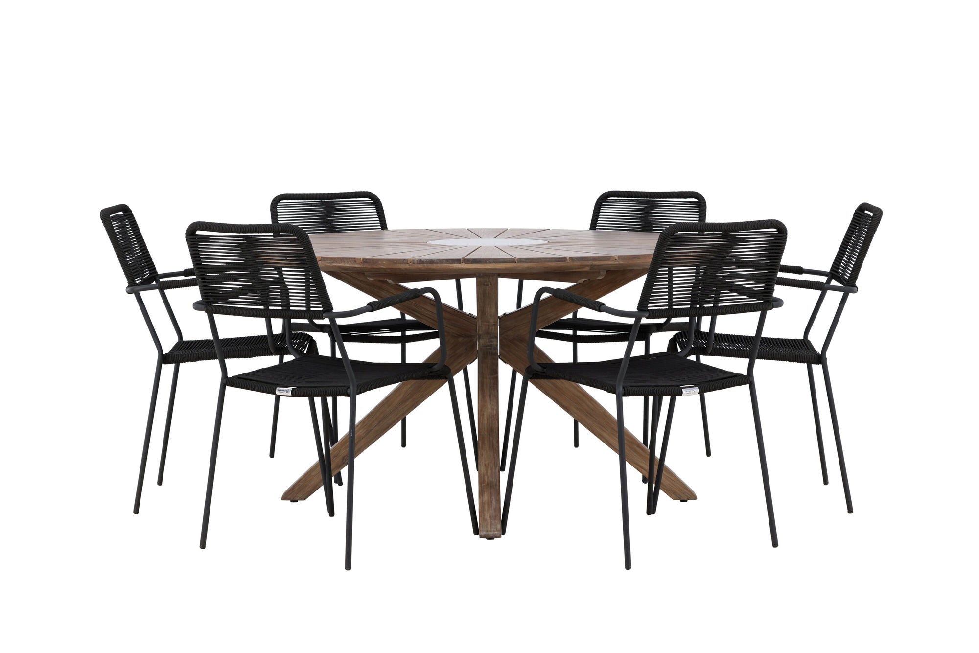Venture Home Rosario spisebord- Teak Ø140 +Lindos Armchair - Black Alu / Black Rope _6