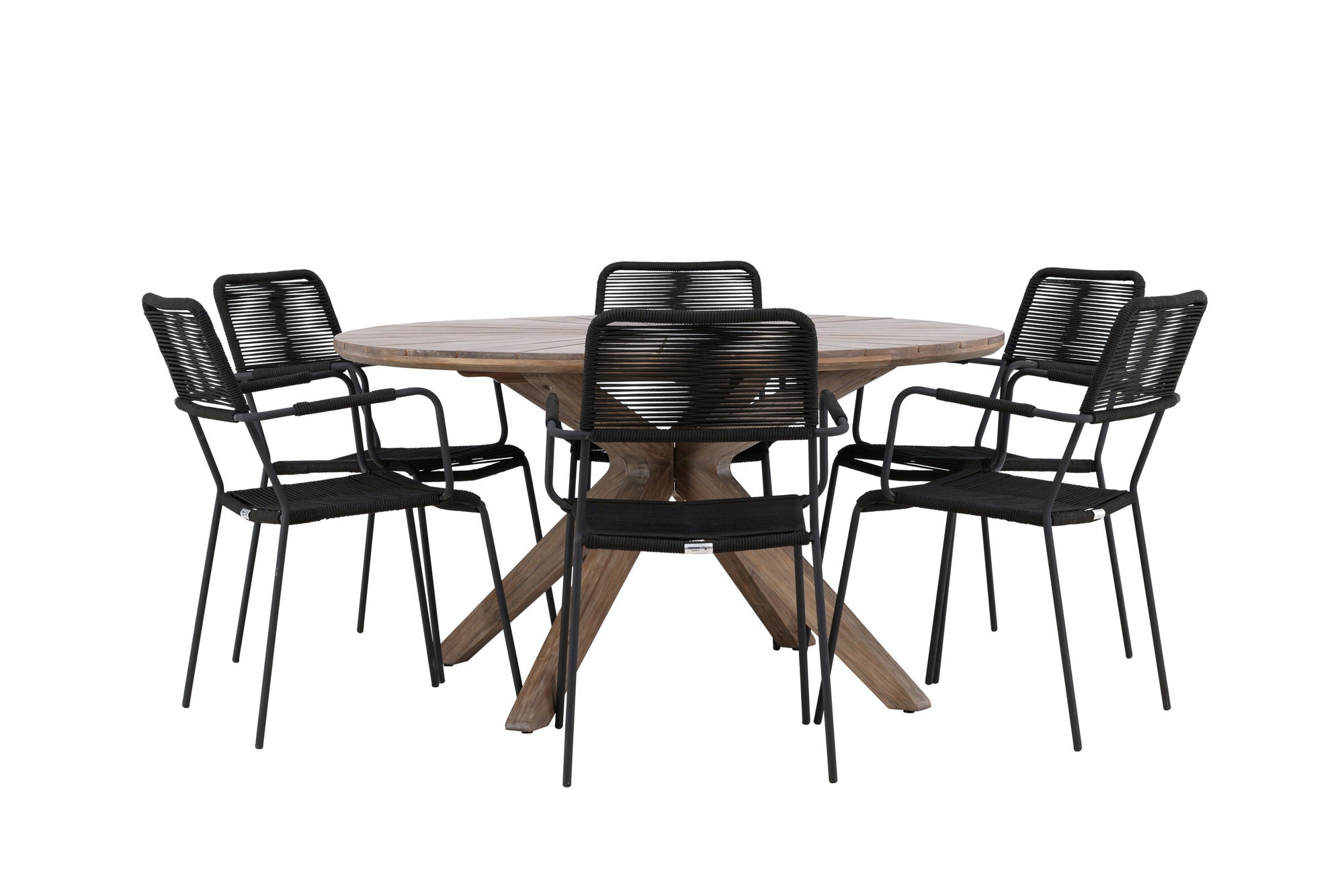 Venture Home Rosario spisebord- Teak Ø140 +Lindos Armchair - Black Alu / Black Rope _6