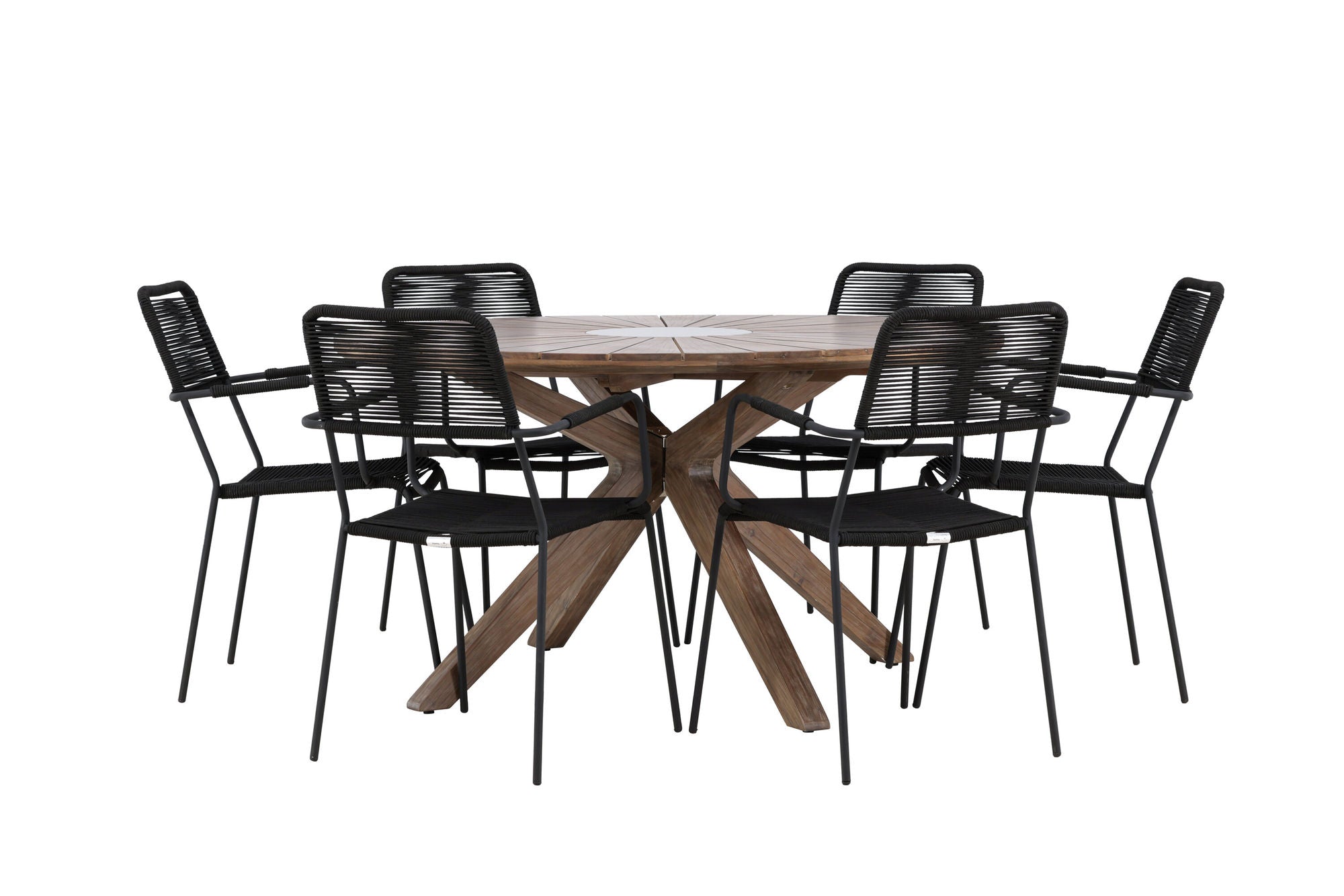 Venture Home Rosario spisebord- Teak Ø140 +Lindos Armchair - Black Alu / Black Rope _6
