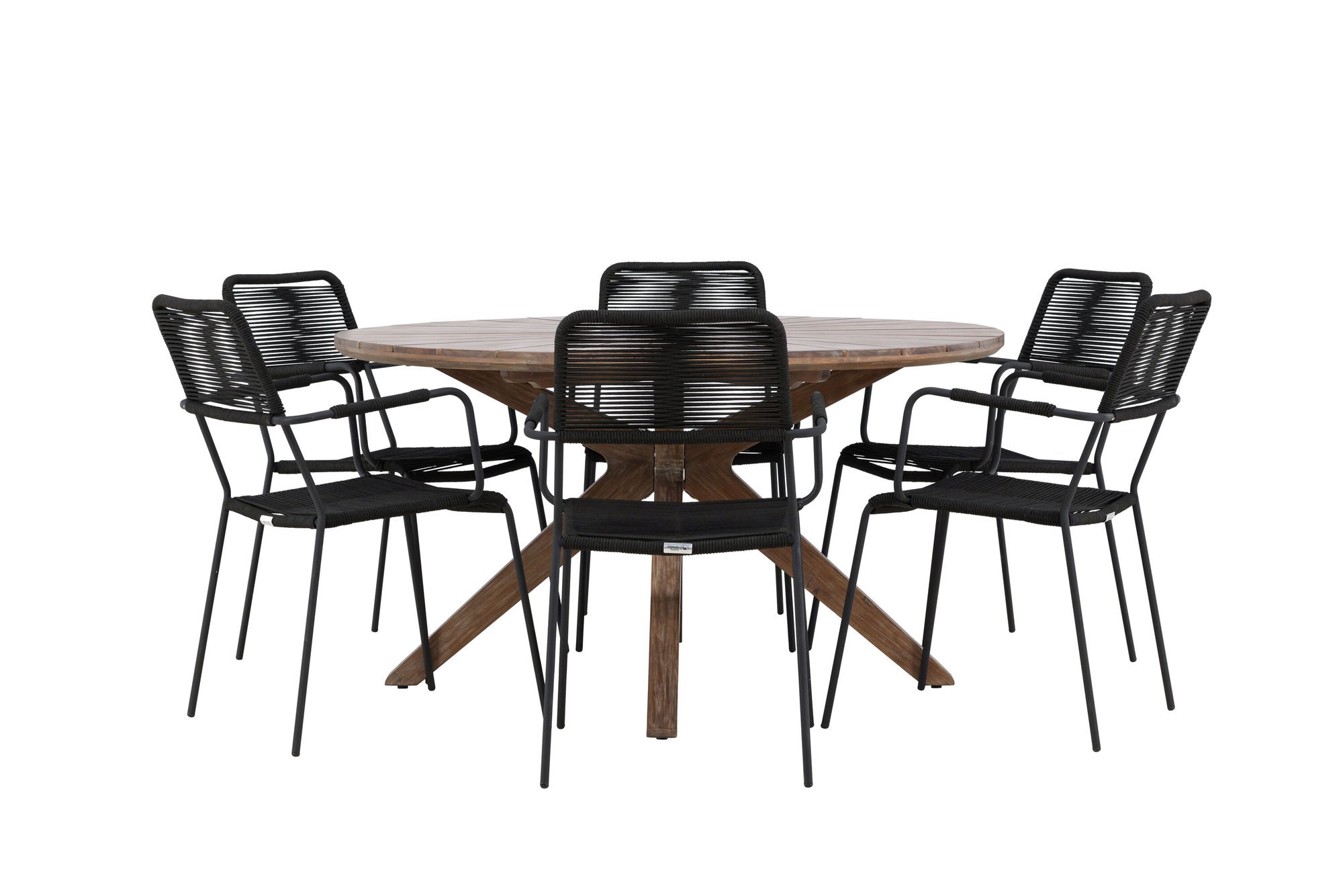 Venture Home Rosario spisebord- Teak Ø140 +Lindos Armchair - Black Alu / Black Rope _6