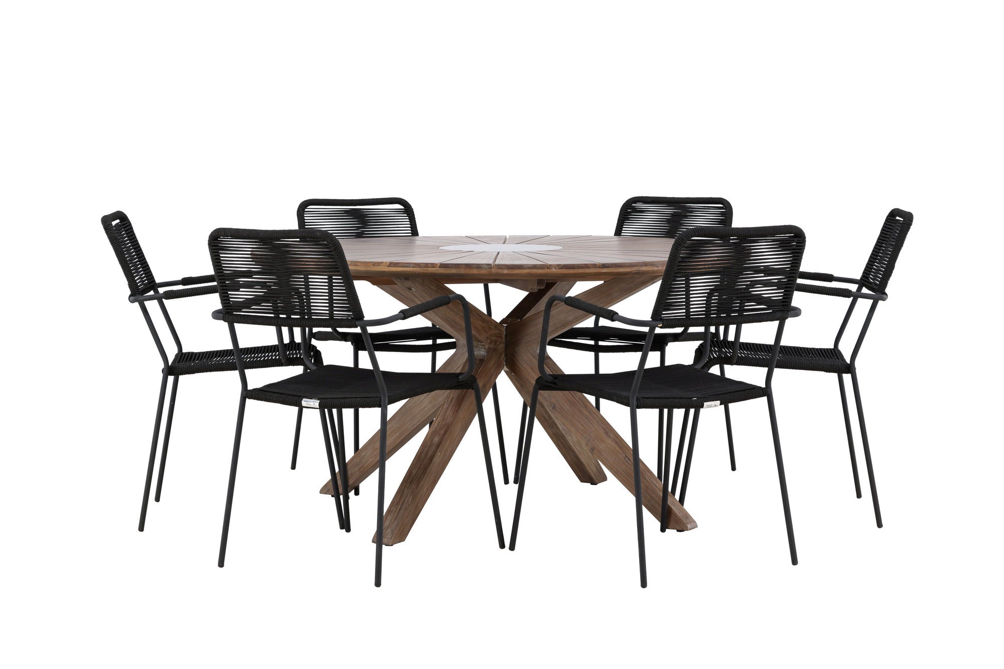 Venture Home Rosario spisebord- Teak Ø140 +Lindos Armchair - Black Alu / Black Rope _6