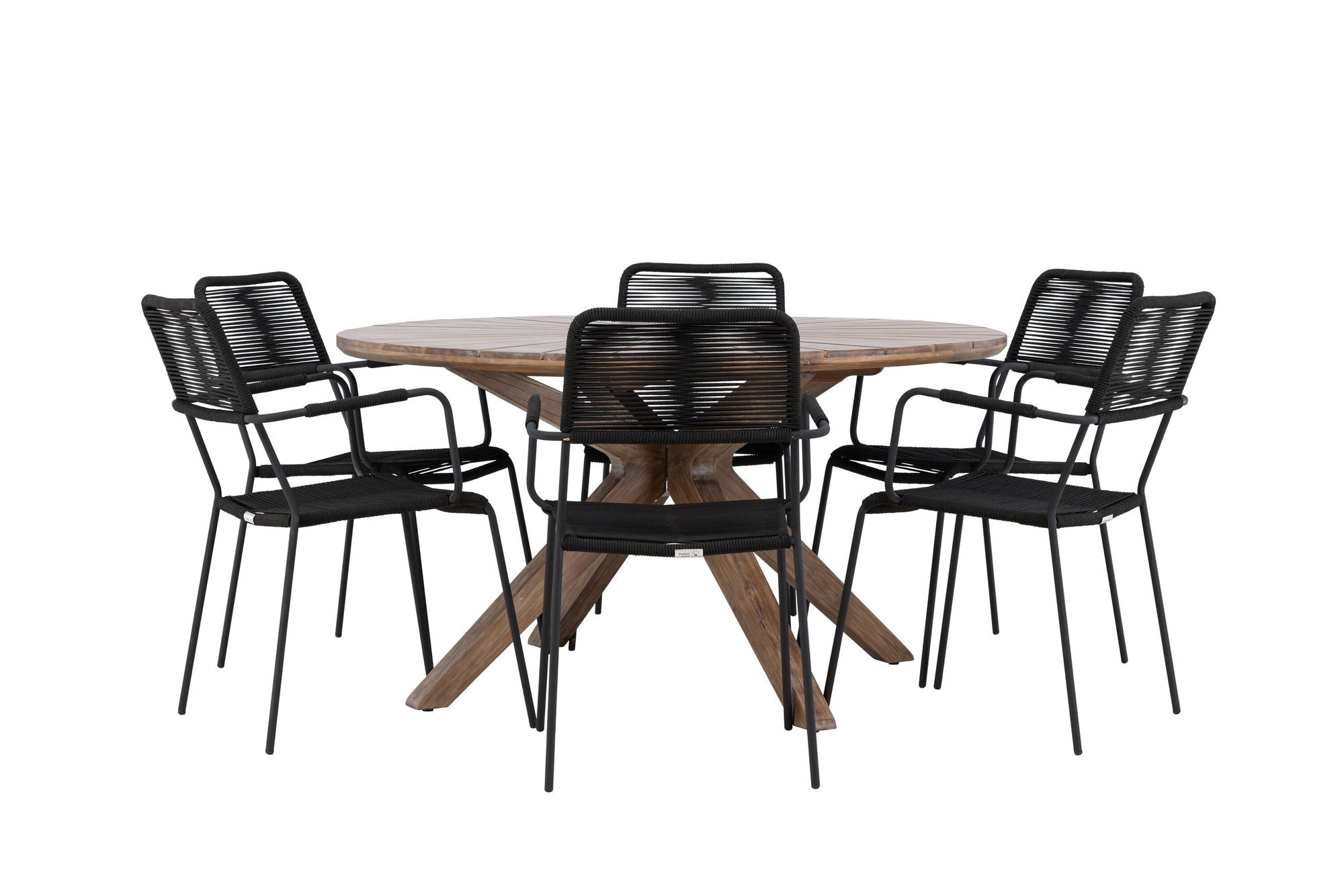 Venture Home Rosario spisebord- Teak Ø140 +Lindos Armchair - Black Alu / Black Rope _6
