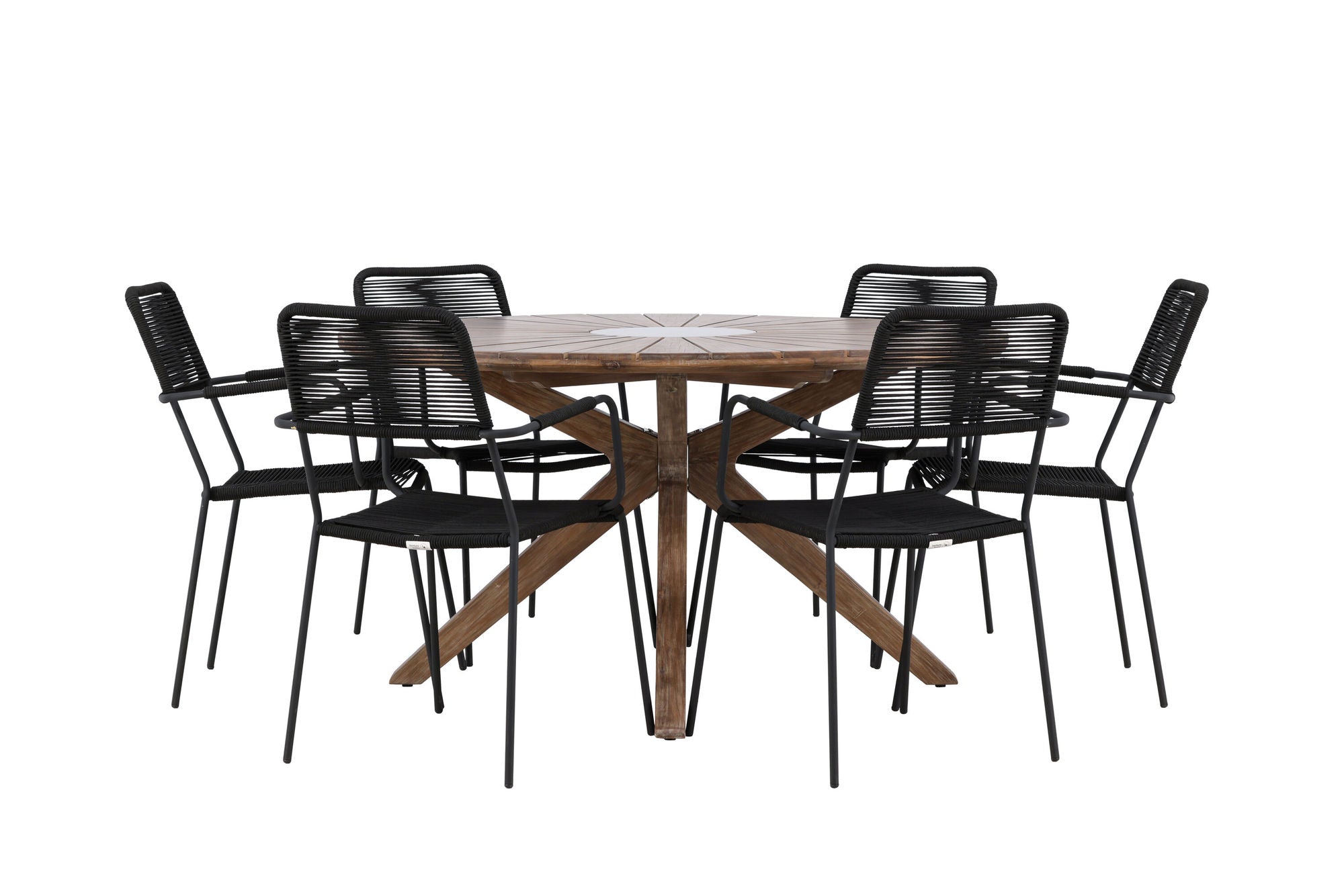 Venture Home Rosario spisebord- Teak Ø140 +Lindos Armchair - Black Alu / Black Rope _6