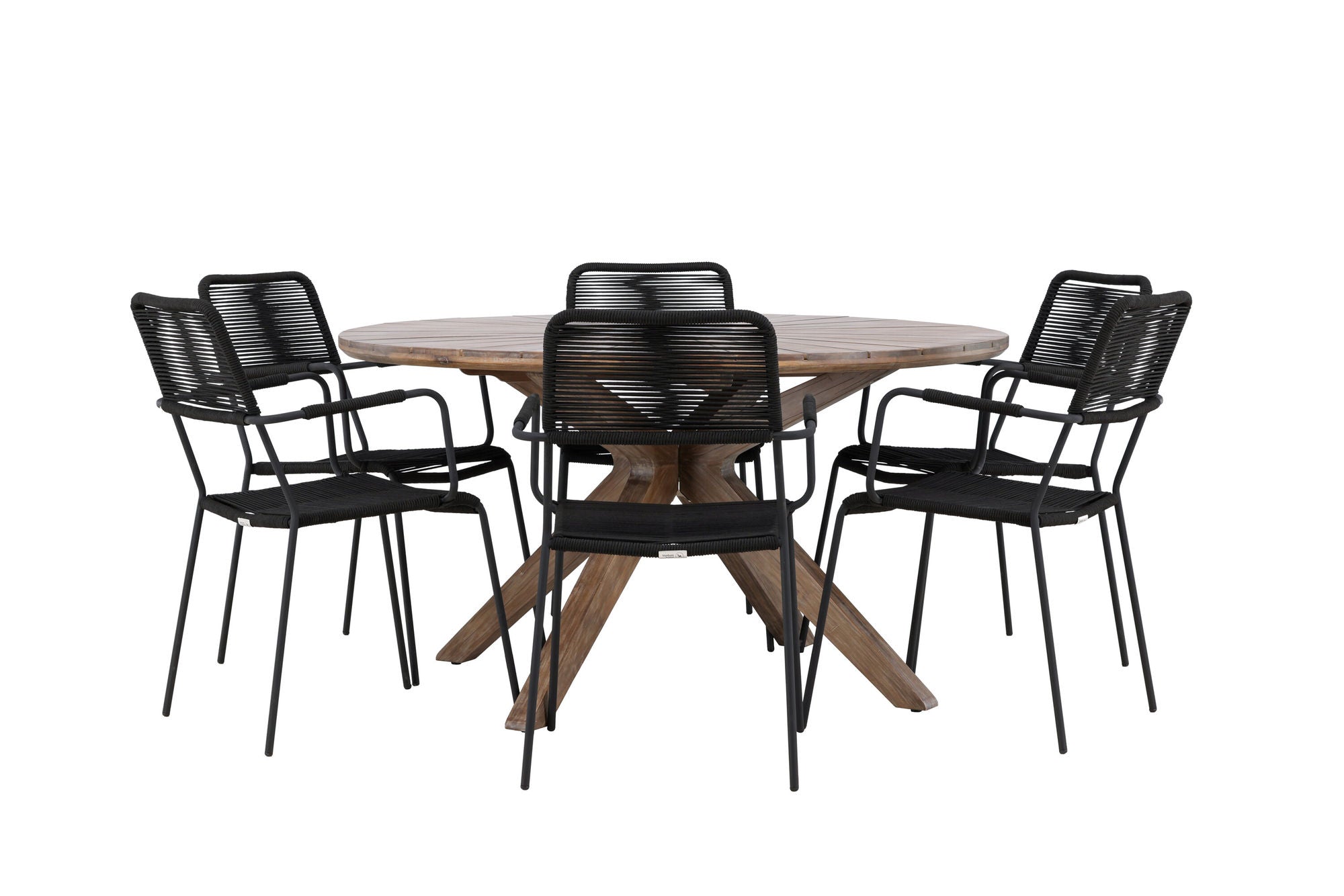 Venture Home Rosario spisebord- Teak Ø140 +Lindos Armchair - Black Alu / Black Rope _6