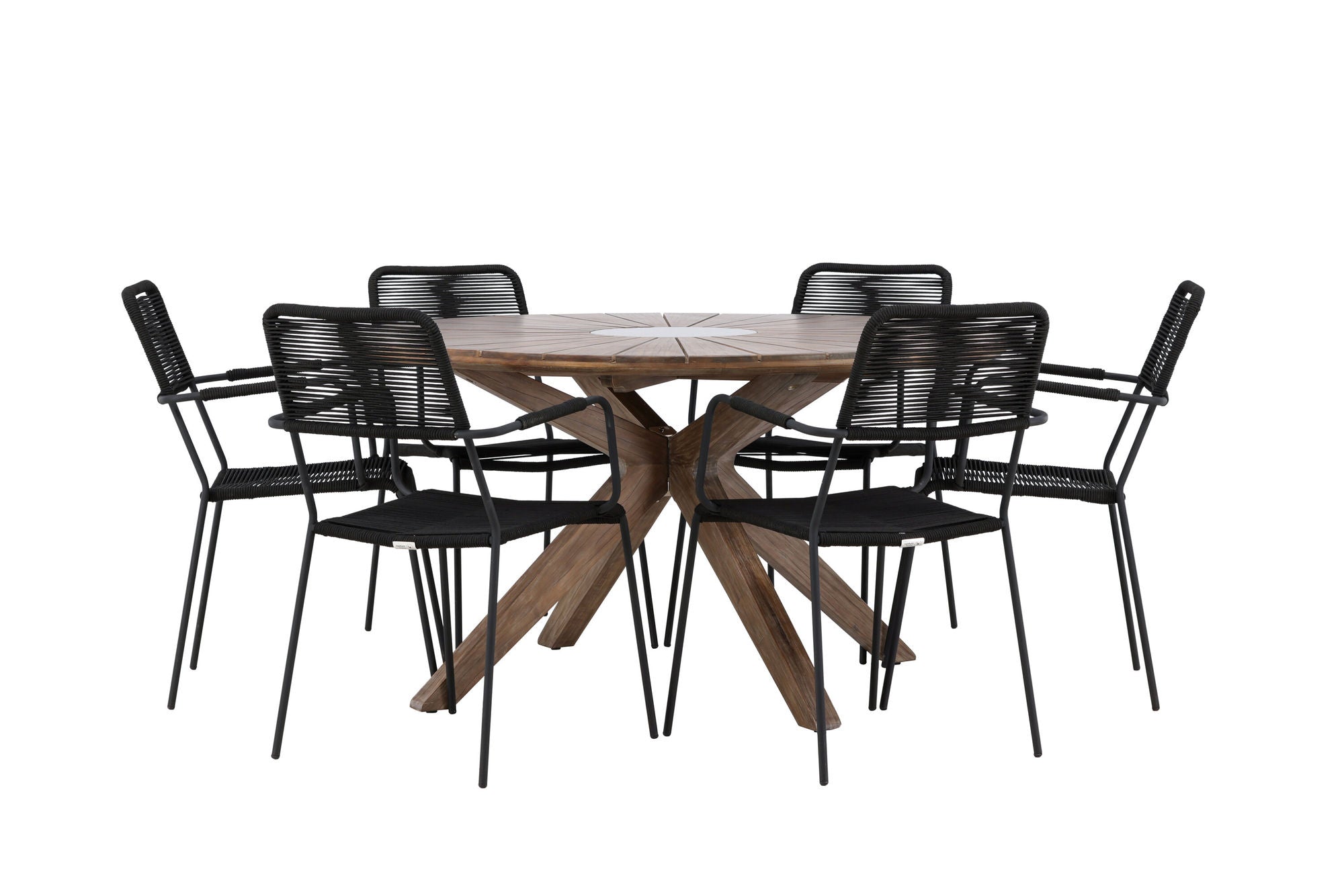 Venture Home Rosario spisebord- Teak Ø140 +Lindos Armchair - Black Alu / Black Rope _6