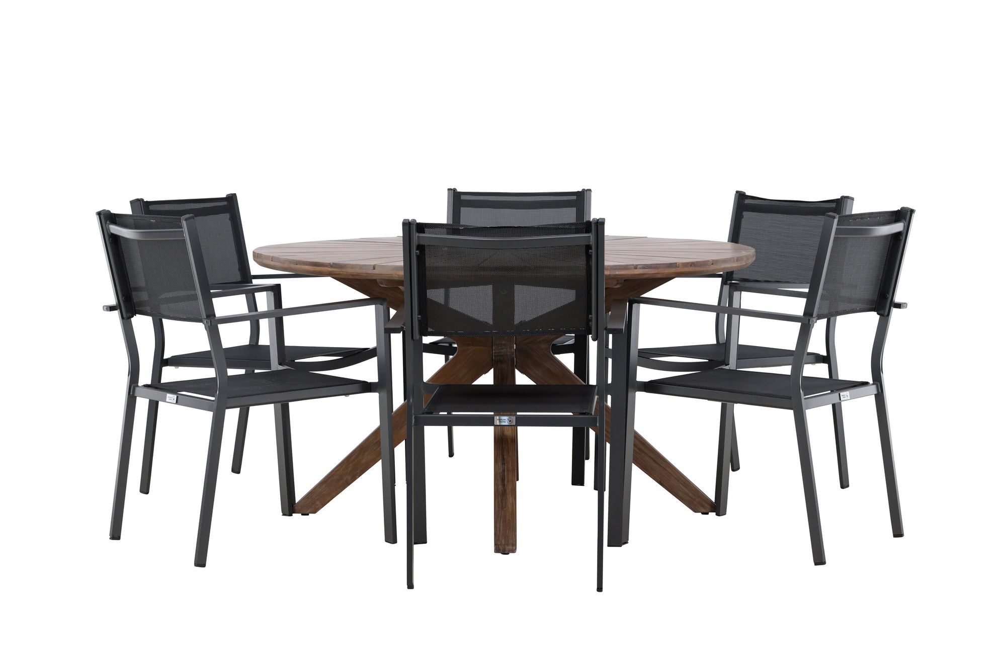 Venture Home Rosario spisebord- Teak Ø140 +Copacabana Stacking stol - Black/Black - Ersätter 4131-408 _6
