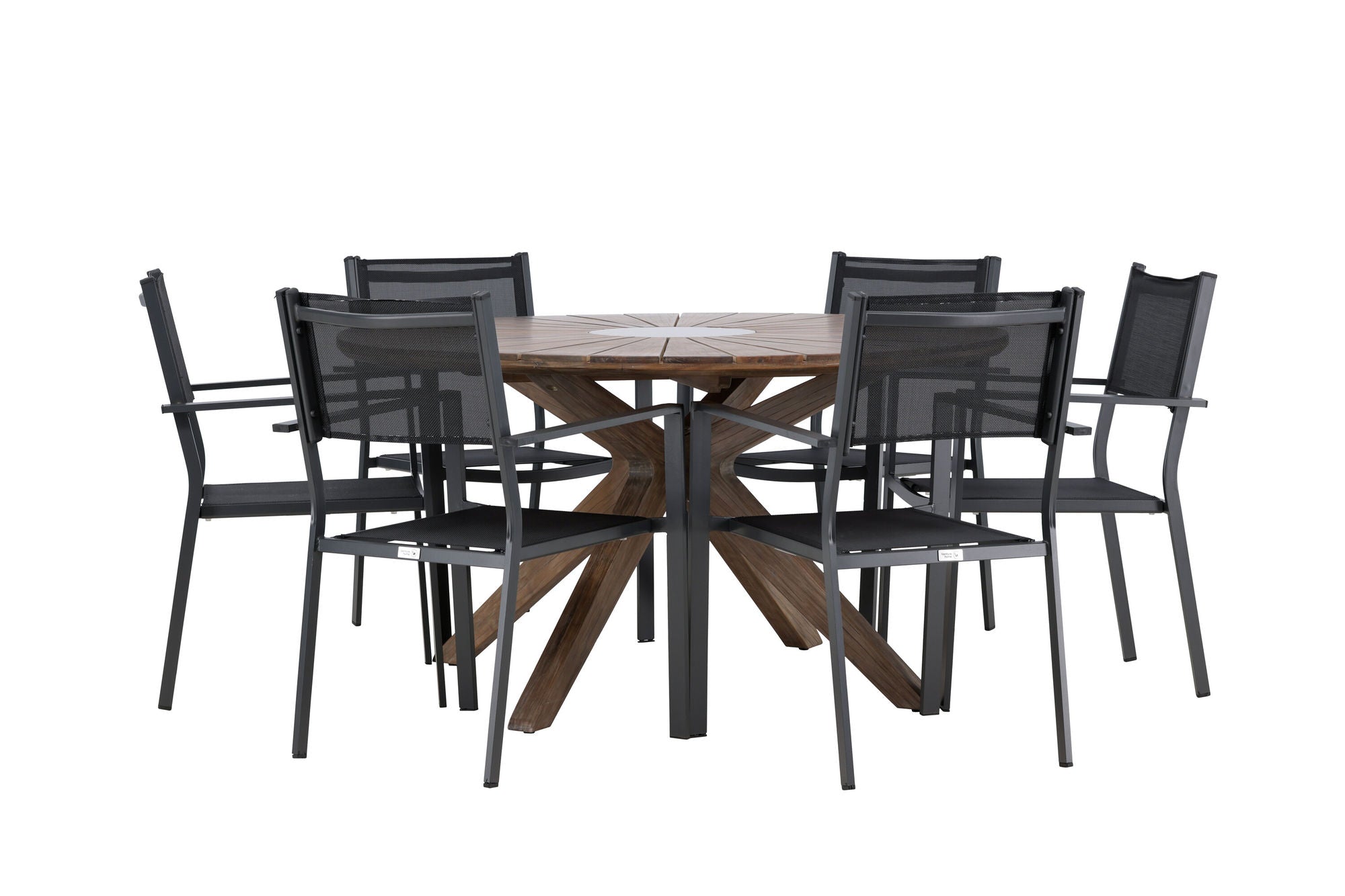 Venture Home Rosario spisebord- Teak Ø140 +Copacabana Stacking stol - Black/Black - Ersätter 4131-408 _6