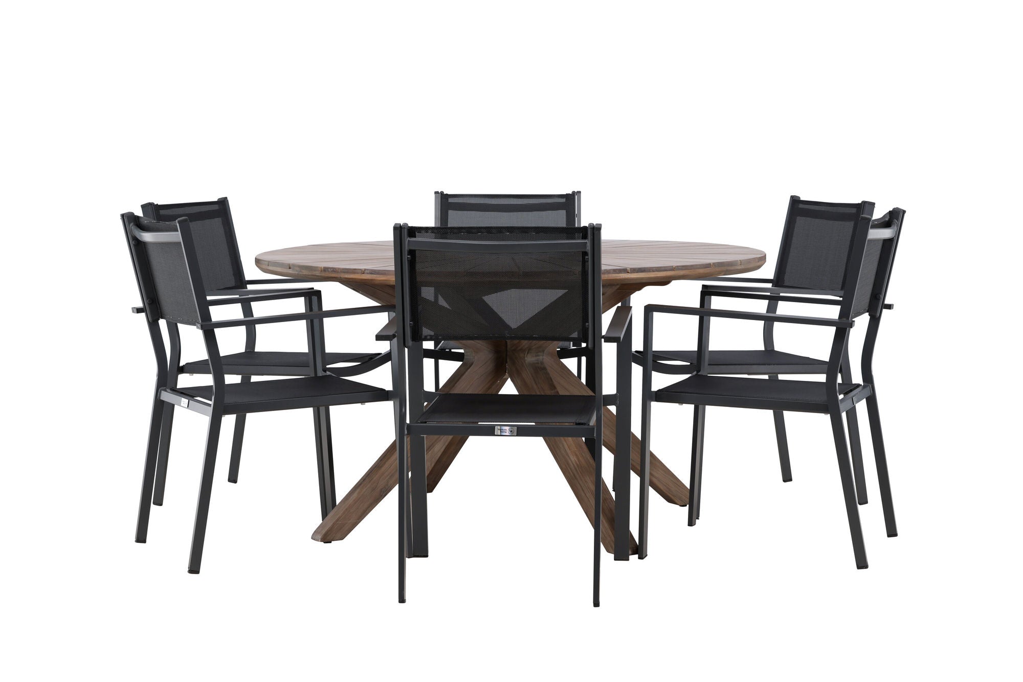 Venture Home Rosario spisebord- Teak Ø140 +Copacabana Stacking stol - Black/Black - Ersätter 4131-408 _6