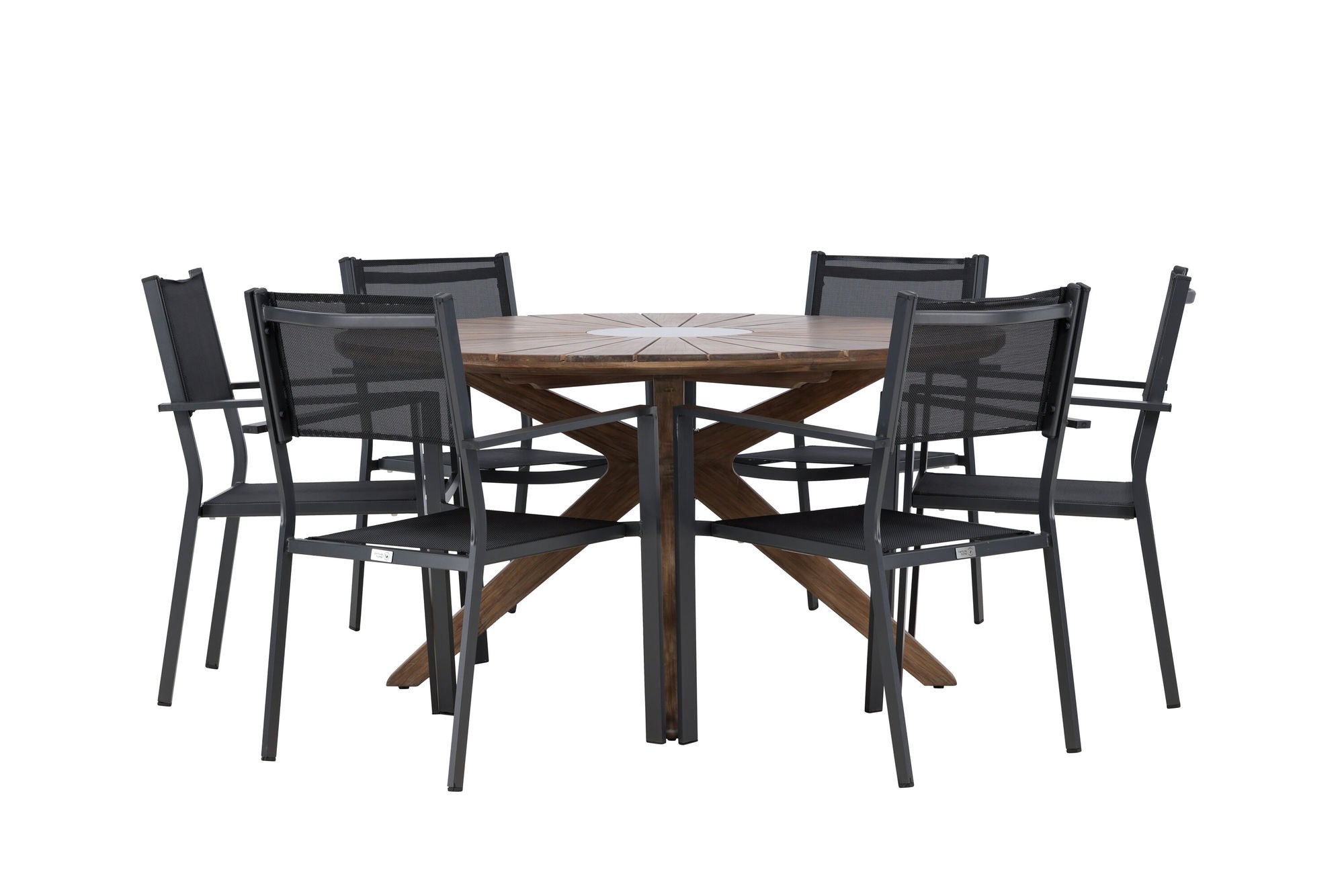 Venture Home Rosario spisebord- Teak Ø140 +Copacabana Stacking stol - Black/Black - Ersätter 4131-408 _6