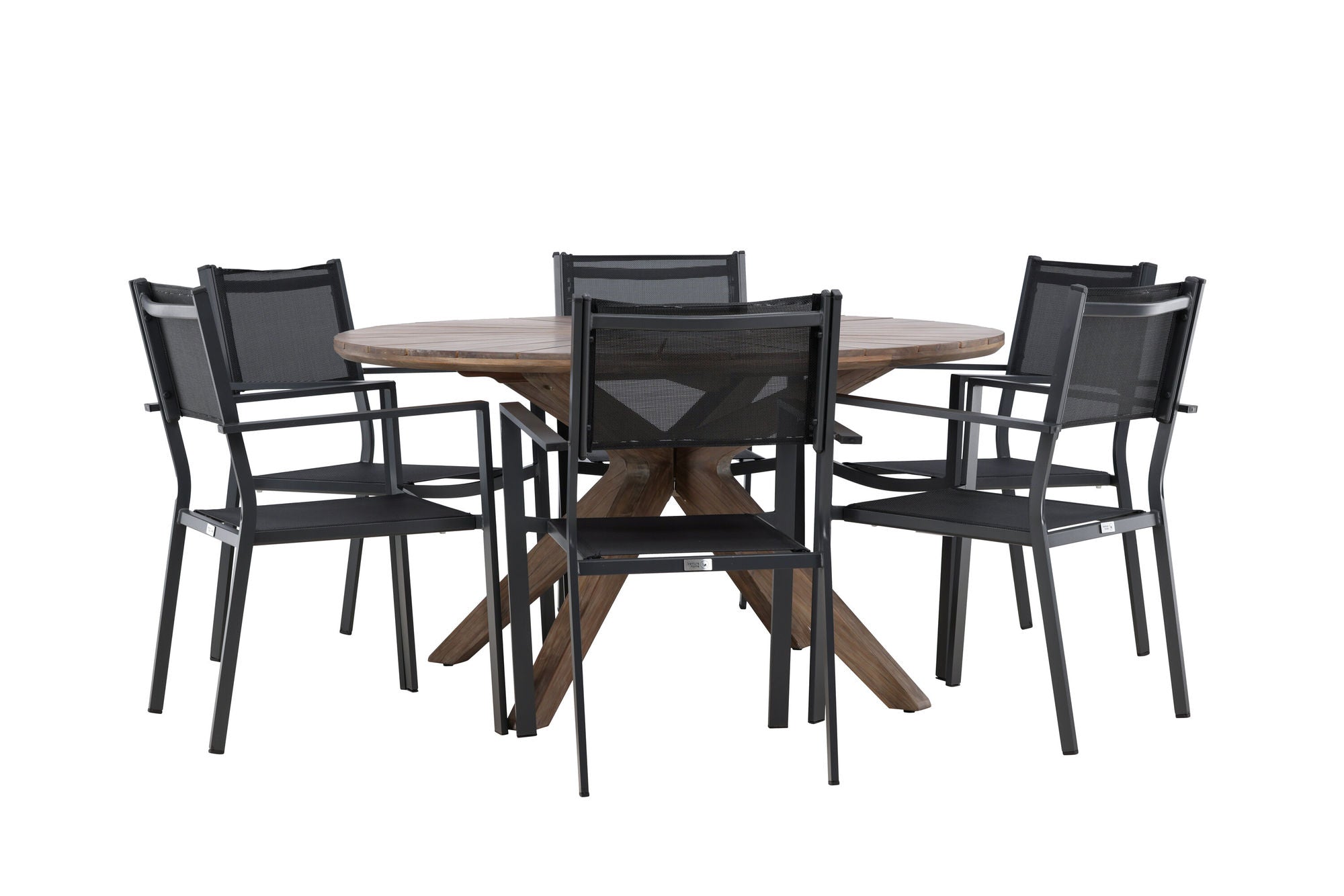 Venture Home Rosario spisebord- Teak Ø140 +Copacabana Stacking stol - Black/Black - Ersätter 4131-408 _6