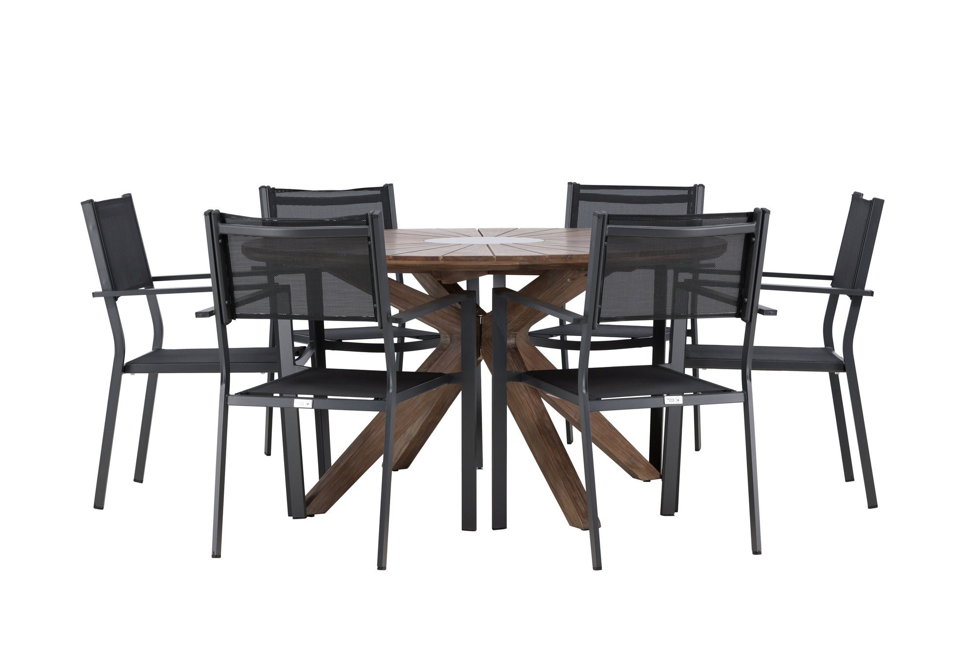 Venture Home Rosario spisebord- Teak Ø140 +Copacabana Stacking stol - Black/Black - Ersätter 4131-408 _6