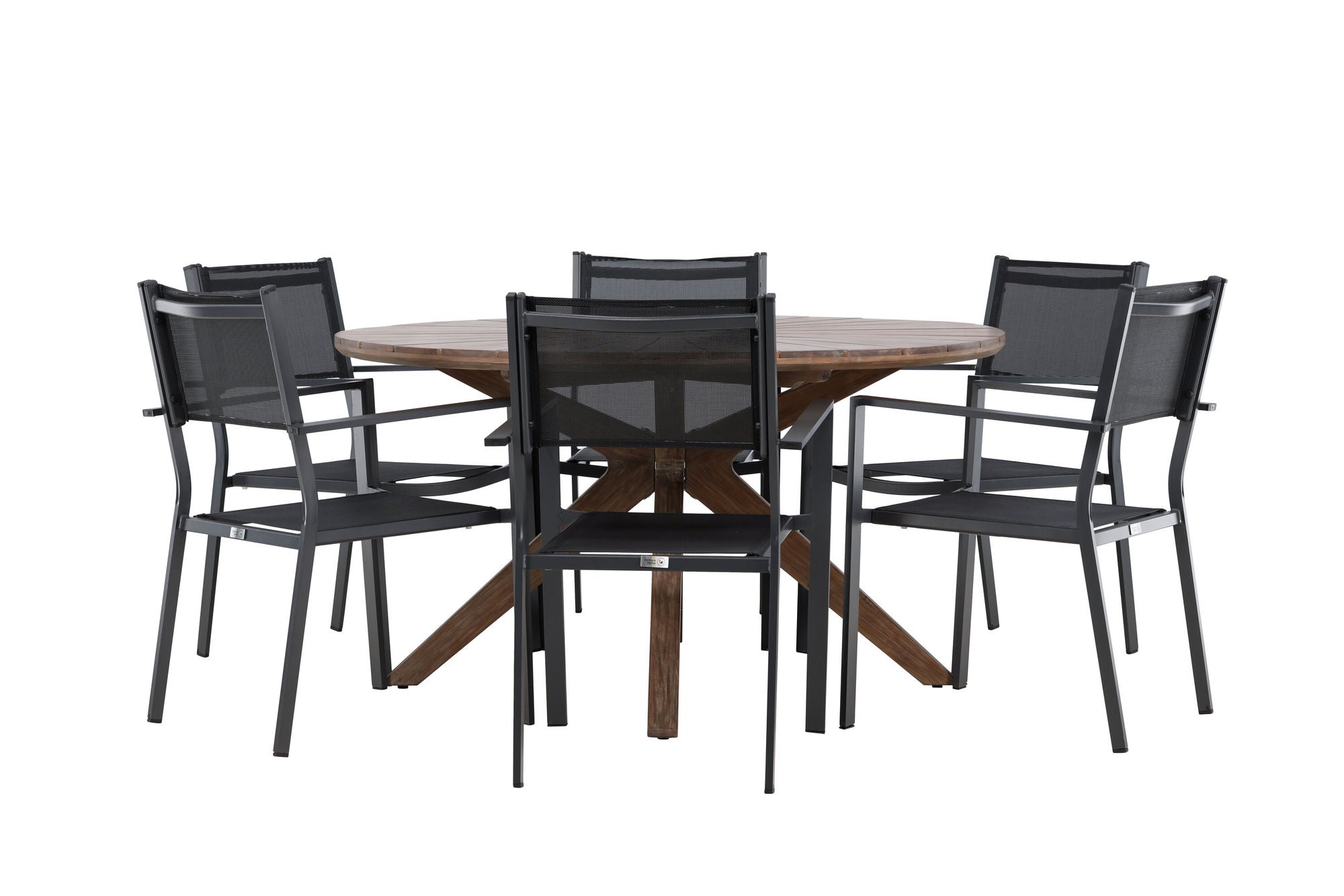 Venture Home Rosario spisebord- Teak Ø140 +Copacabana Stacking stol - Black/Black - Ersätter 4131-408 _6