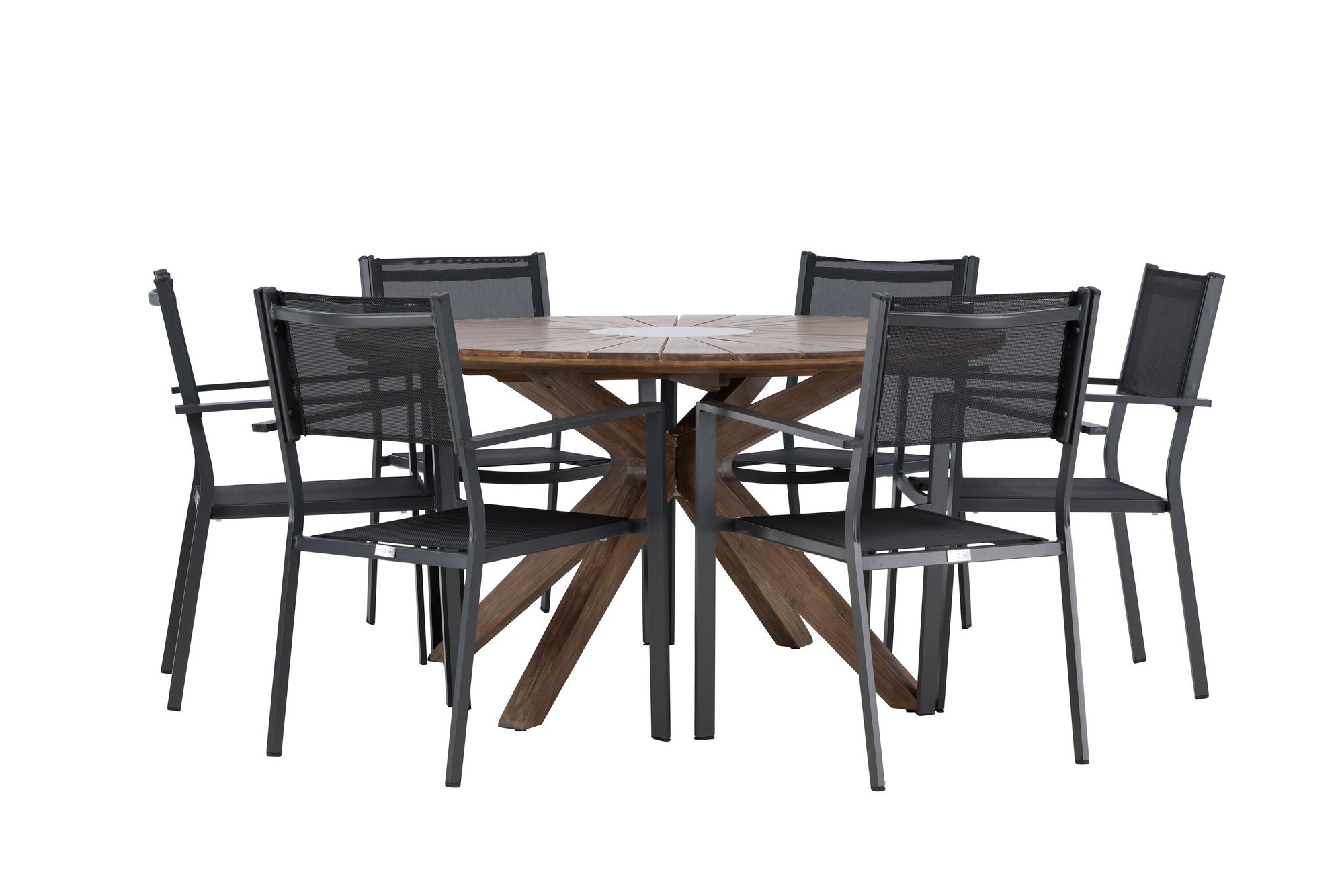 Venture Home Rosario spisebord- Teak Ø140 +Copacabana Stacking stol - Black/Black - Ersätter 4131-408 _6