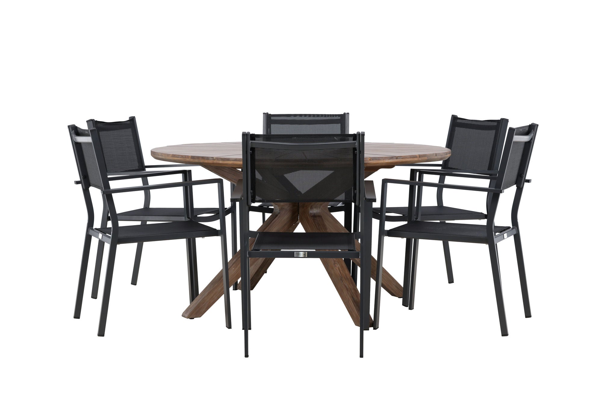 Venture Home Rosario spisebord- Teak Ø140 +Copacabana Stacking stol - Black/Black - Ersätter 4131-408 _6