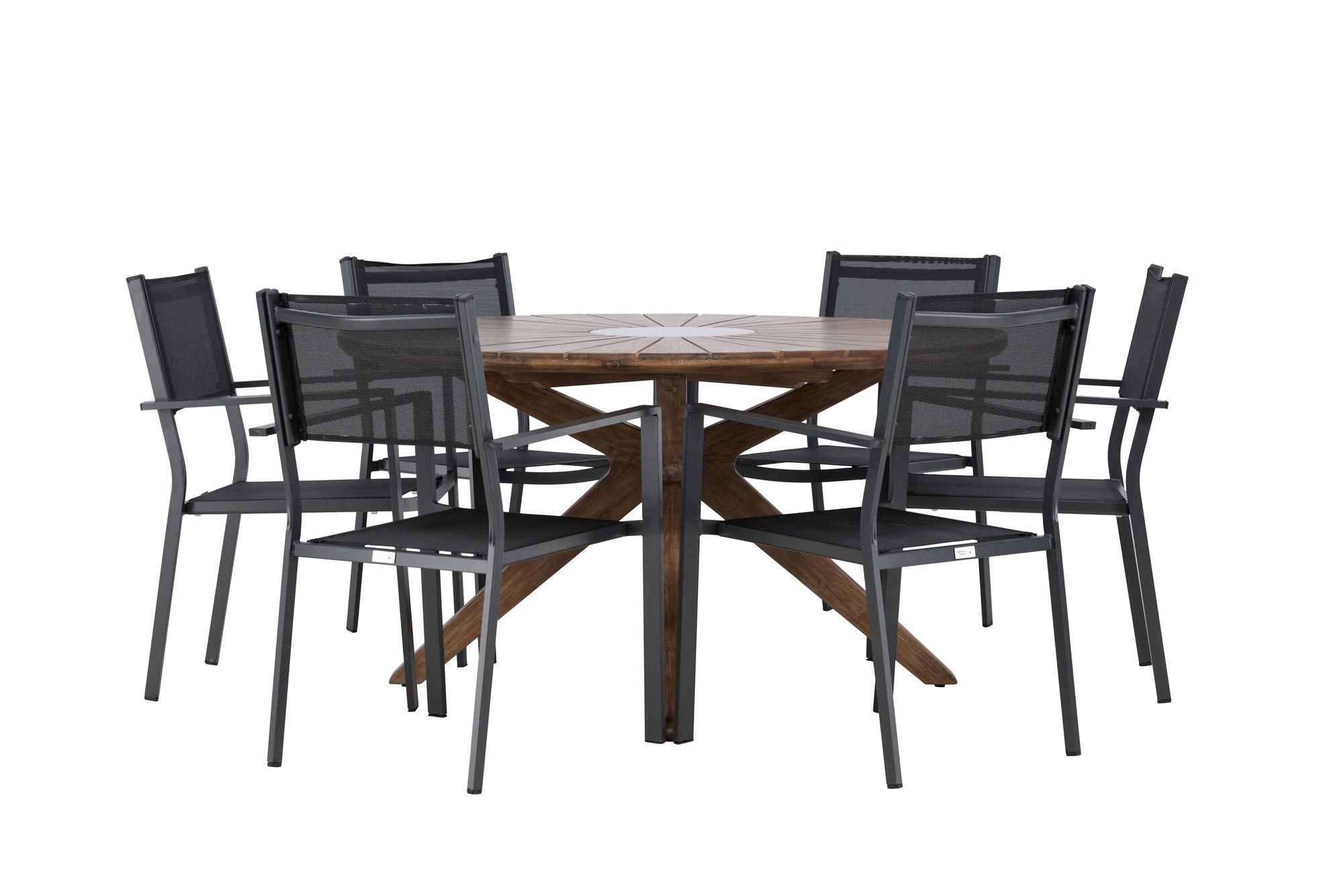 Venture Home Rosario spisebord- Teak Ø140 +Copacabana Stacking stol - Black/Black - Ersätter 4131-408 _6