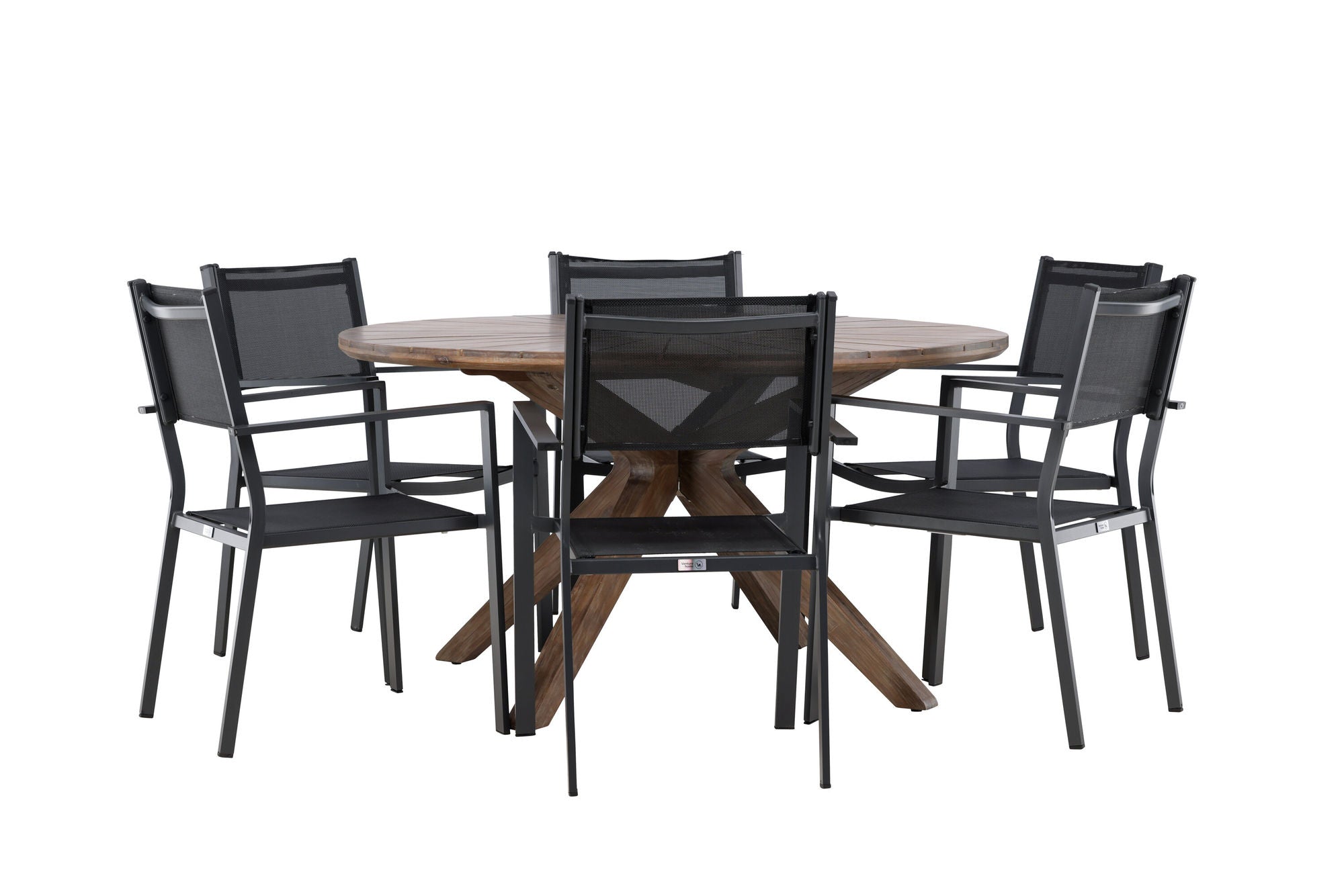 Venture Home Rosario spisebord- Teak Ø140 +Copacabana Stacking stol - Black/Black - Ersätter 4131-408 _6