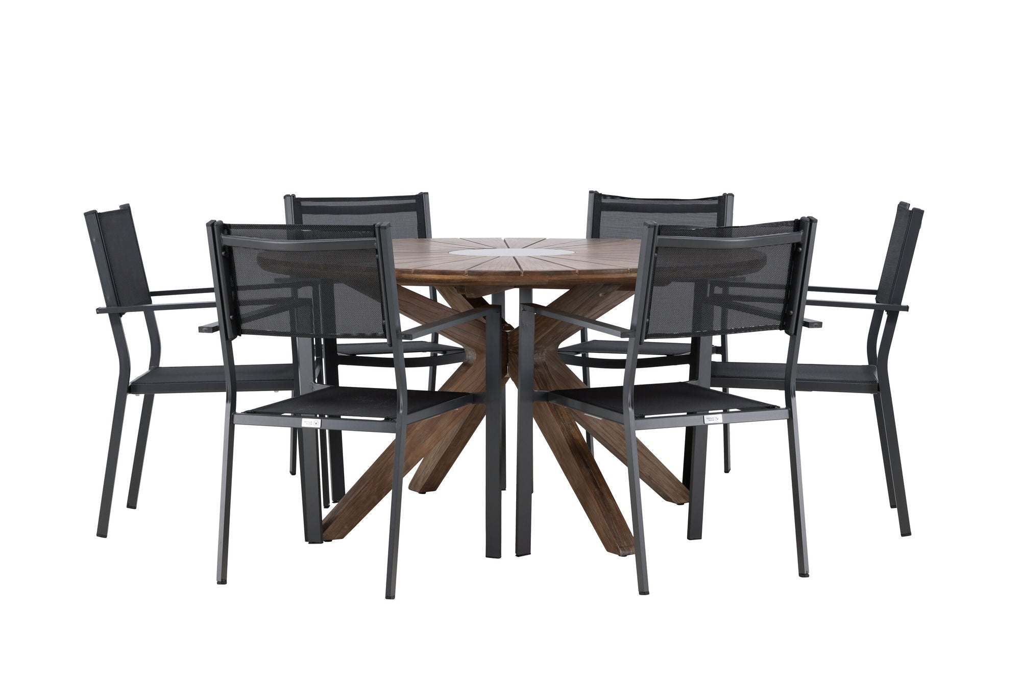 Venture Home Rosario spisebord- Teak Ø140 +Copacabana Stacking stol - Black/Black - Ersätter 4131-408 _6