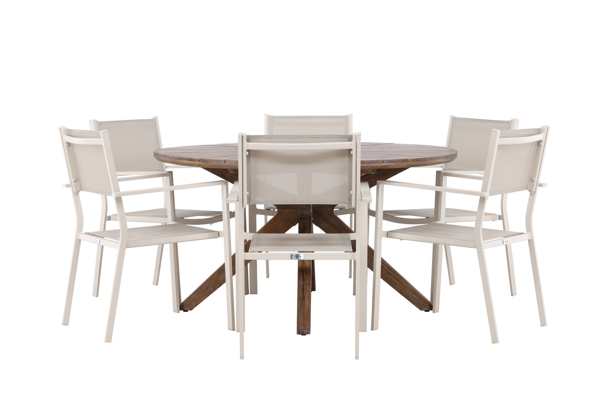 Venture Home Rosario spisebord- Teak Ø140 +Copacabana Stacking stol - Beige/Beige _6