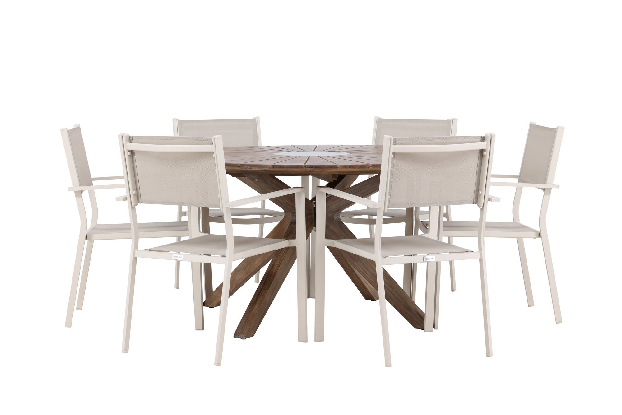 Venture Home Rosario spisebord- Teak Ø140 +Copacabana Stacking stol - Beige/Beige _6