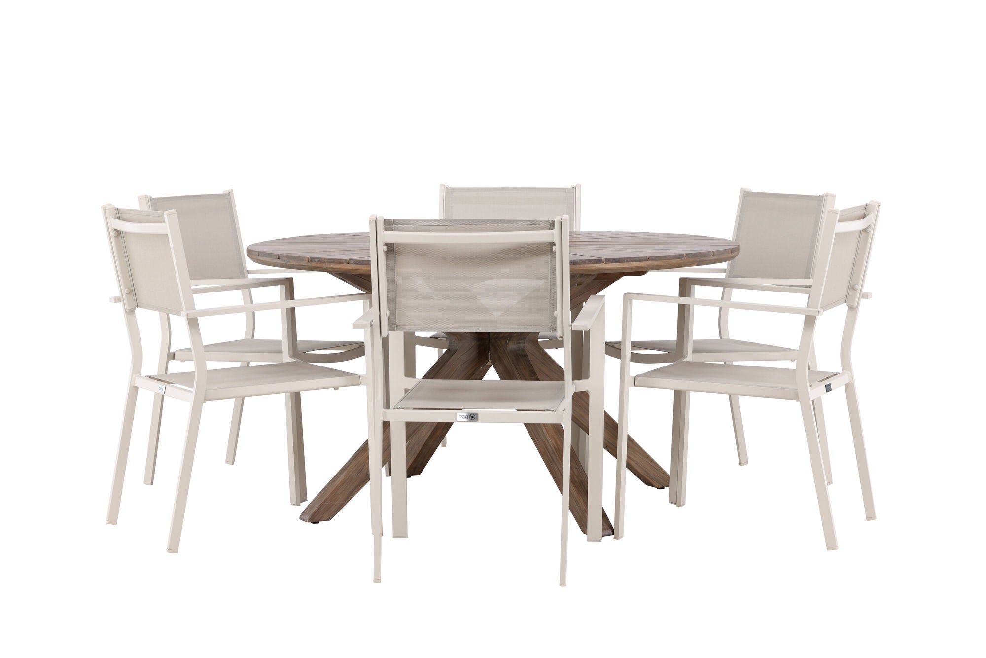 Venture Home Rosario spisebord- Teak Ø140 +Copacabana Stacking stol - Beige/Beige _6